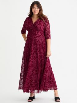 Scarlett & Jo Verity Velvet Midi Dress, Wine Flock, Wine Flock