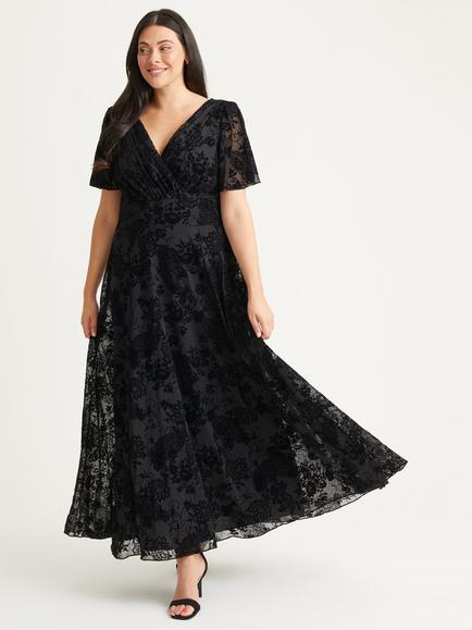 Scarlett & Jo Isabelle Floral Flock Dress, Black, Black