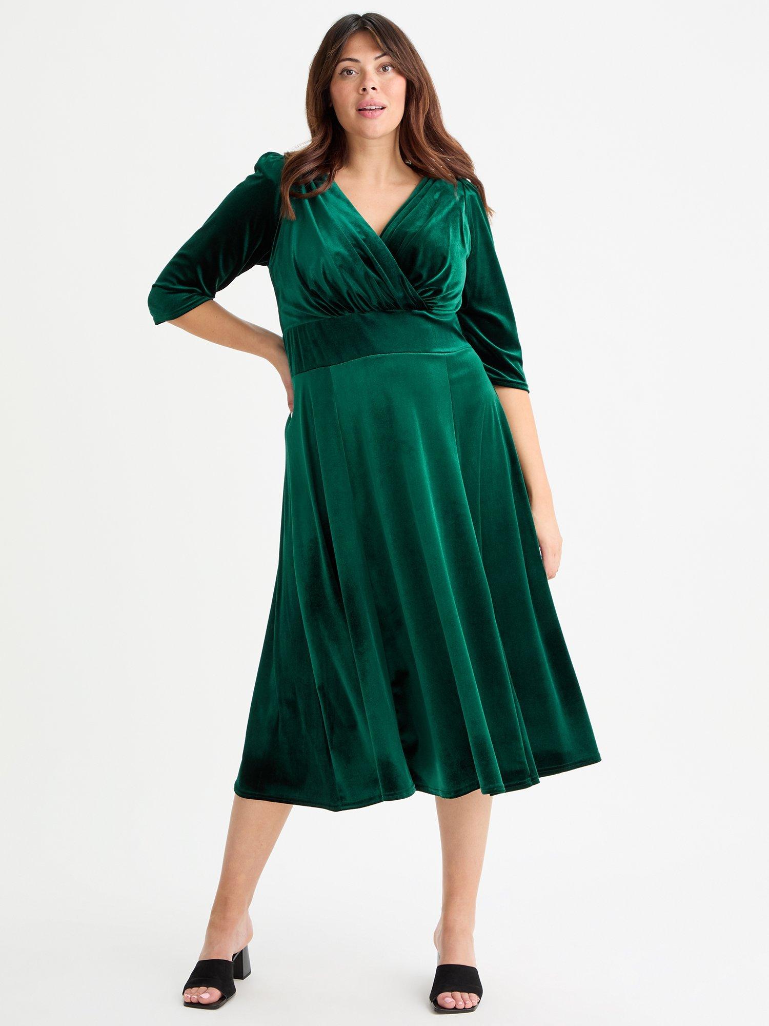 Product image 1 of 3, which shows Scarlett & Jo Helena Velvet Midi Dress, Dark Green, 12