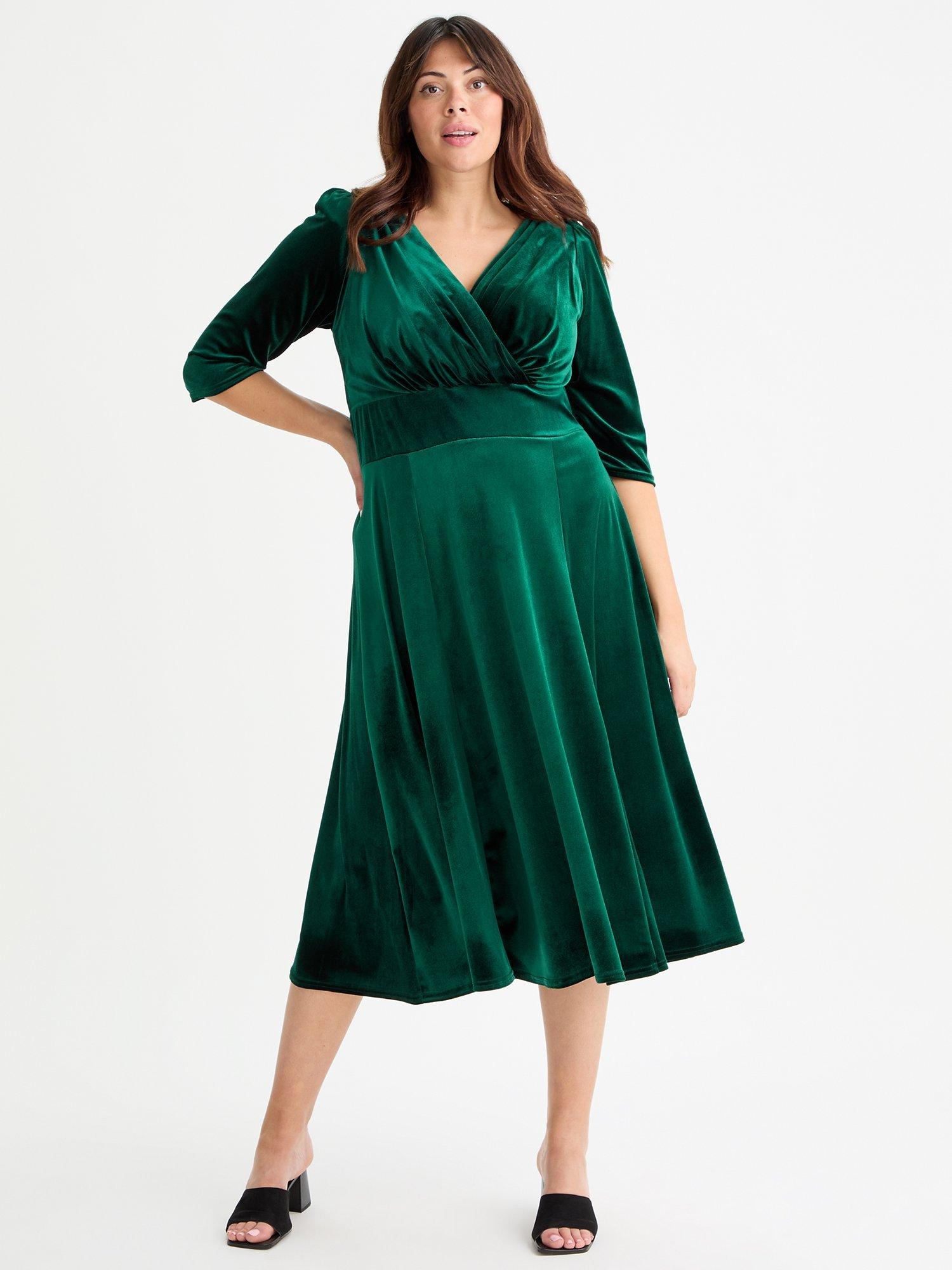 Scarlett & Jo Helena Velvet Midi Dress, Dark Green, 12