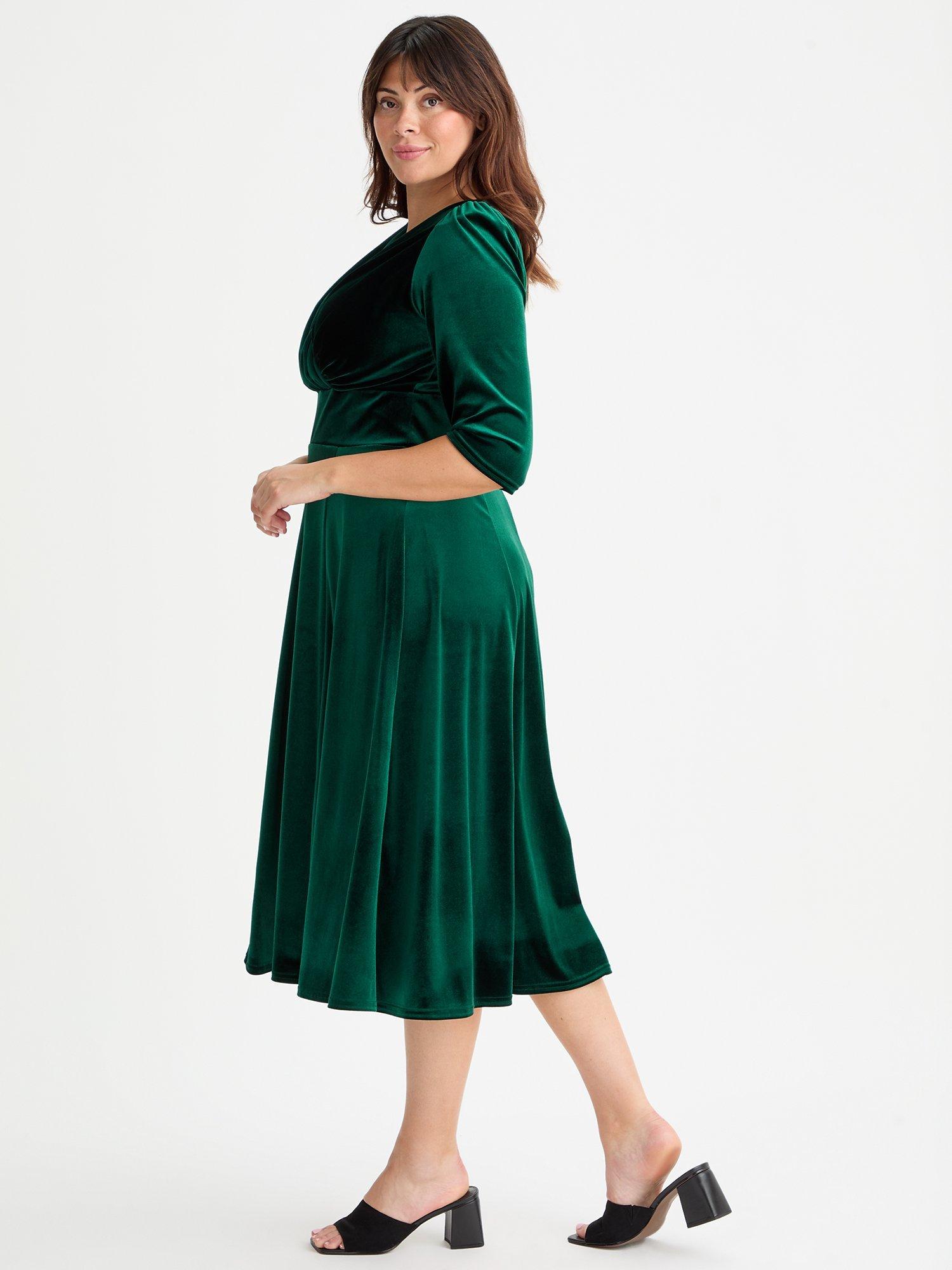 Product image 3 of 3, which shows Scarlett & Jo Helena Velvet Midi Dress, Dark Green, 12