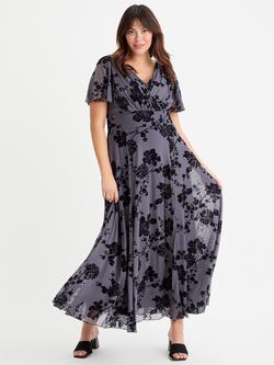 Scarlett & Jo Isabelle Floral Flock Dress, Grey/Black, Grey/Black