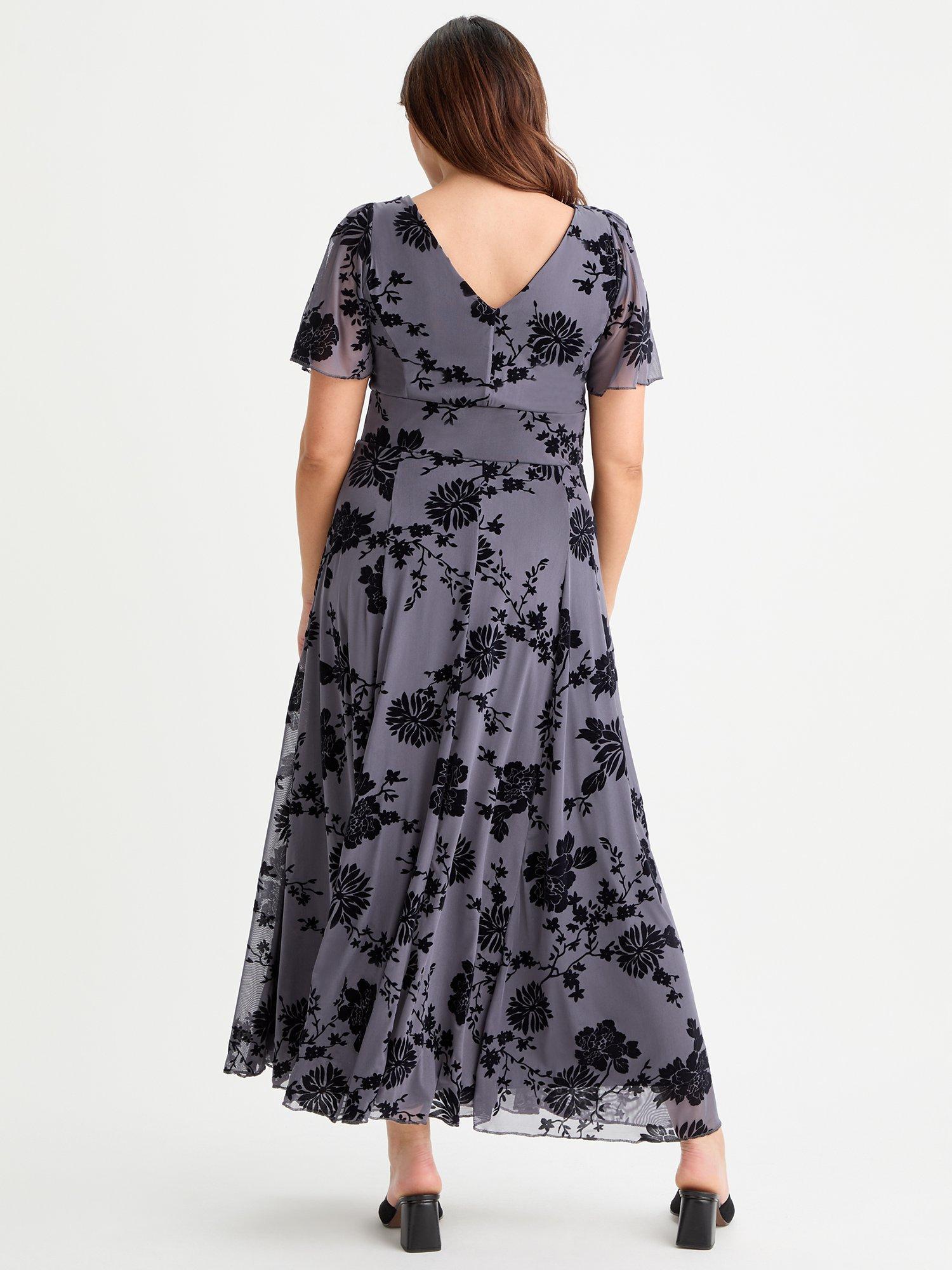 Product image 3 of 3, which shows Scarlett & Jo Isabelle Floral Flock Dress, Grey/Black, 12