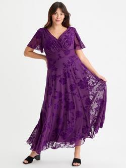 Scarlett & Jo Isabelle Velvet Floral Flock Dress, Purple, Purple