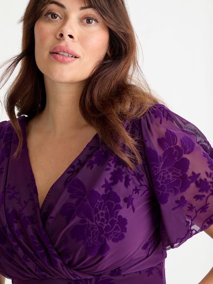 Scarlett & Jo Isabelle Velvet Floral Flock Dress, Purple - view 2, Purple