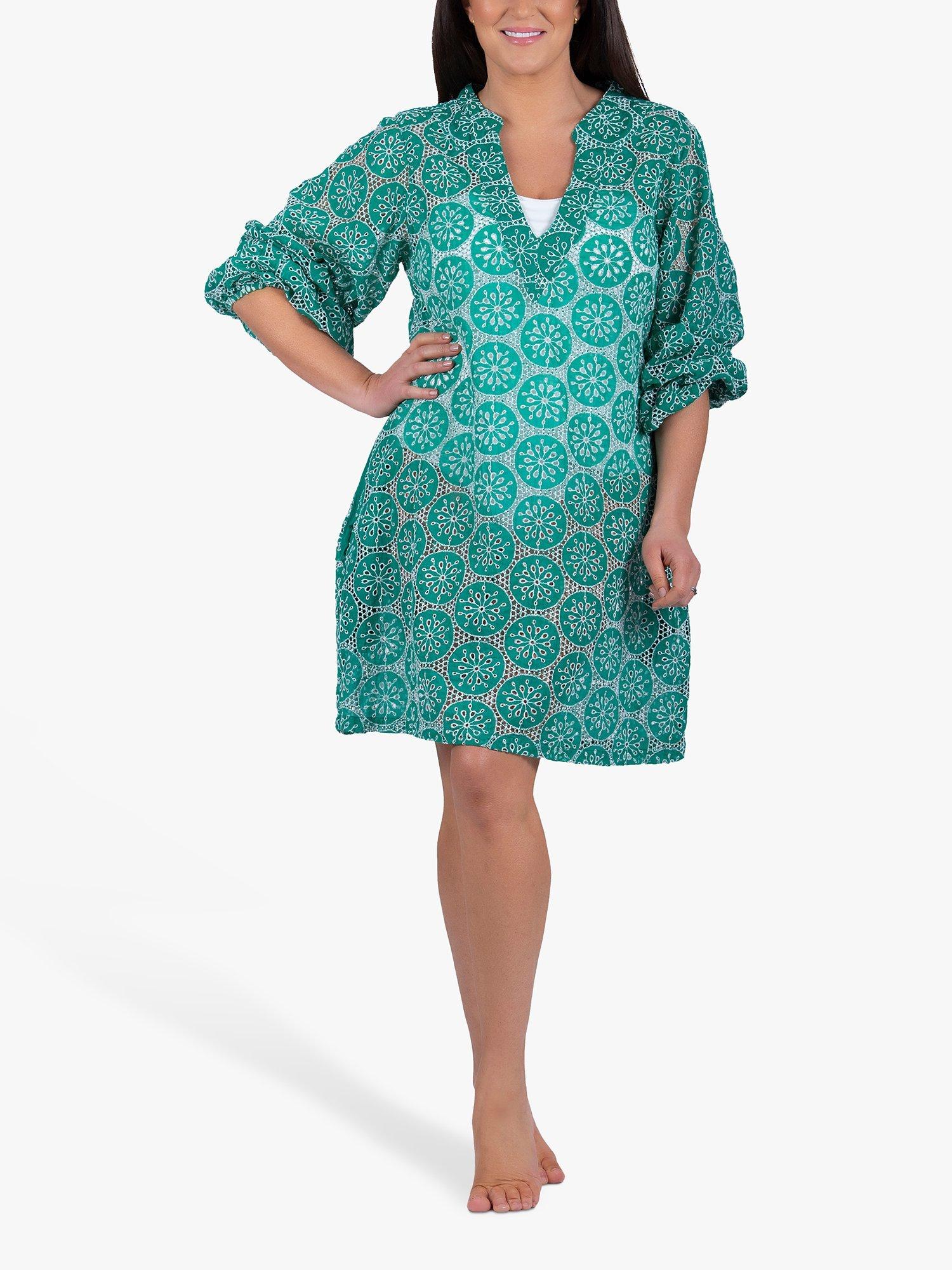 Seaspray Freya Cotton Beach Dress, Green, S