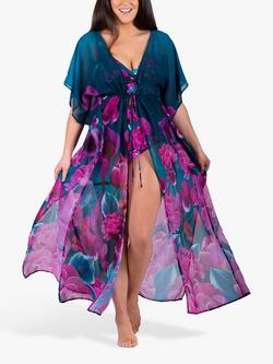 Seaspray Honolulu Maxi Floral Print Kaftan, Green/Print, Green/Pink