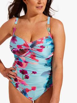 Seaspray Kefalonia Twist Bust Floral Print Swimsuit, Blue/Multi, Blue/Multi