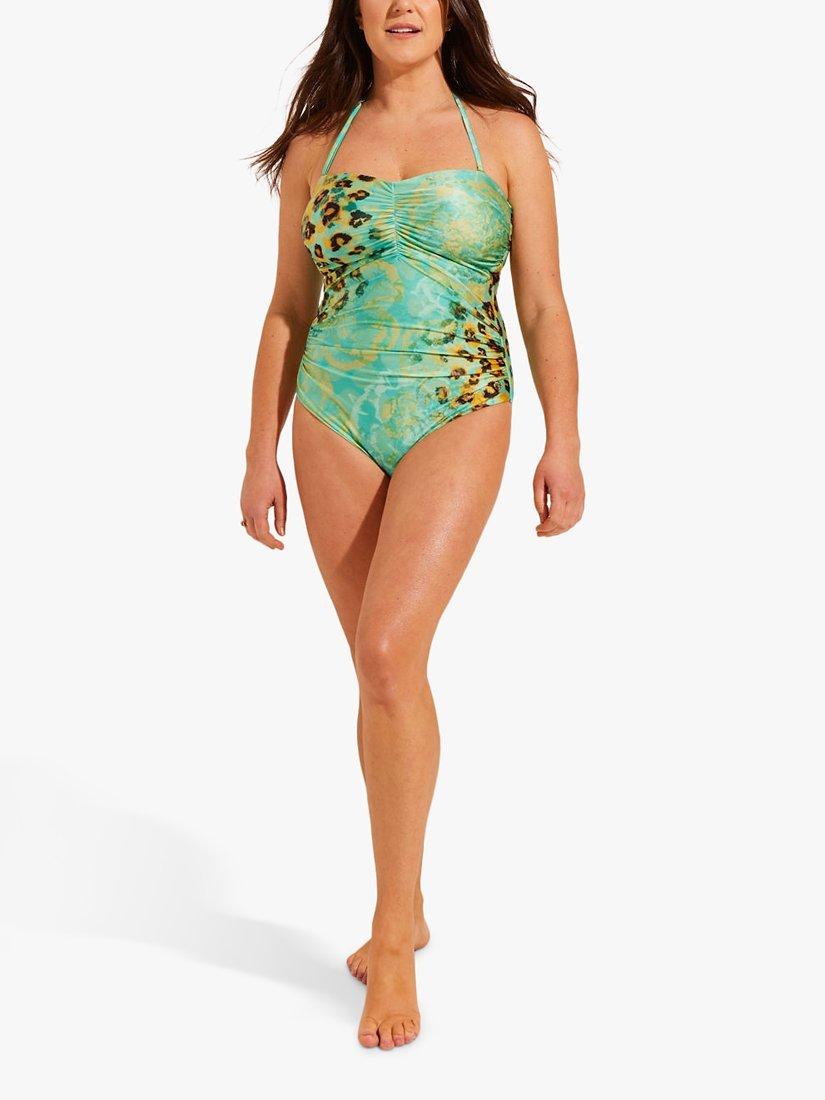 Product image 4 of 5, which shows Seaspray Zambia Long Length Bandeau Swimsuit, Turquoise/Multi, 10
