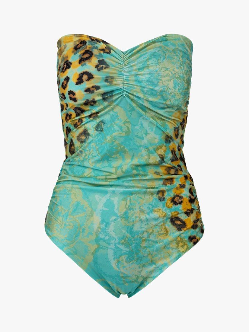 Product image 2 of 5, which shows Seaspray Zambia Bandeau Swimsuit, Turquoise/Multi, 10