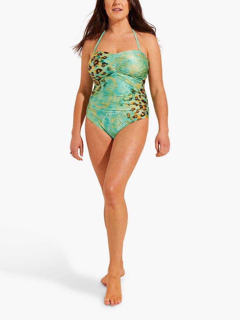 Product image 4 of 5, which shows Seaspray Zambia Bandeau Swimsuit, Turquoise/Multi, 10