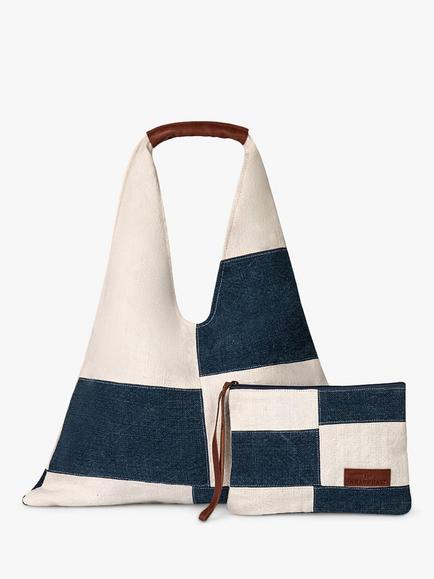 Seaspray Patchwork Beach Bag & Purse Set, Navy/Multi, Navy Multi
