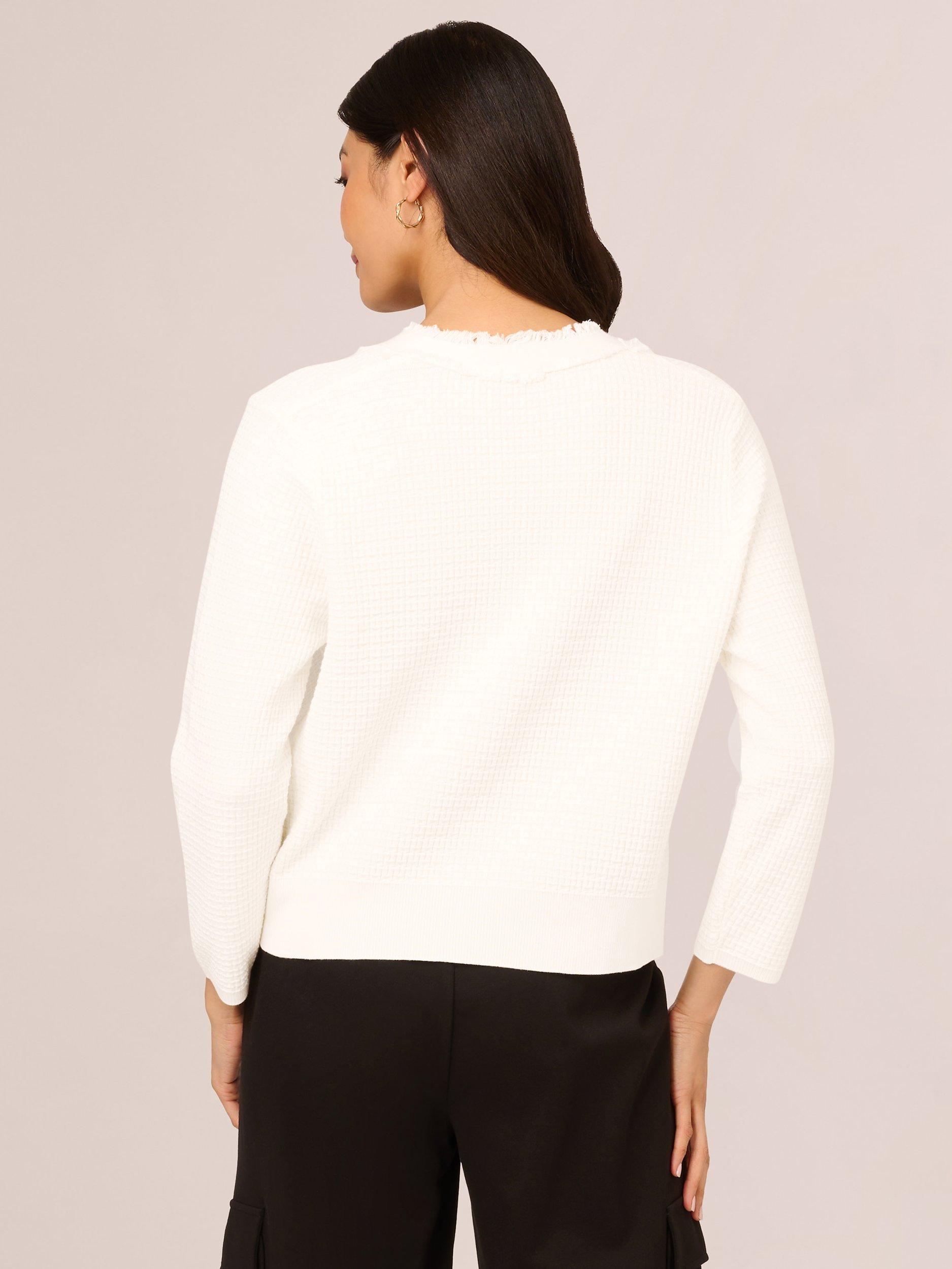 Product image 2 of 7, which shows Adrianna Papell Frayed Waffle Crop Cardigan, Ivory, XS