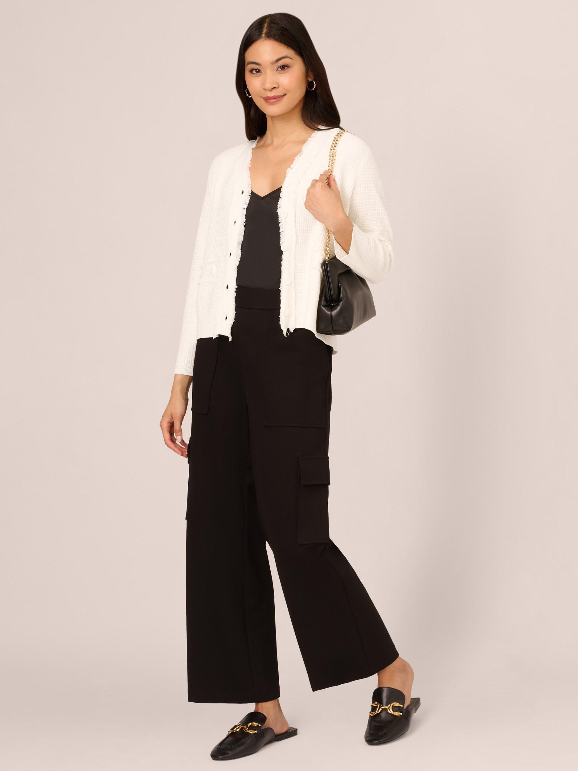 Product image 3 of 7, which shows Adrianna Papell Frayed Waffle Crop Cardigan, Ivory, XS