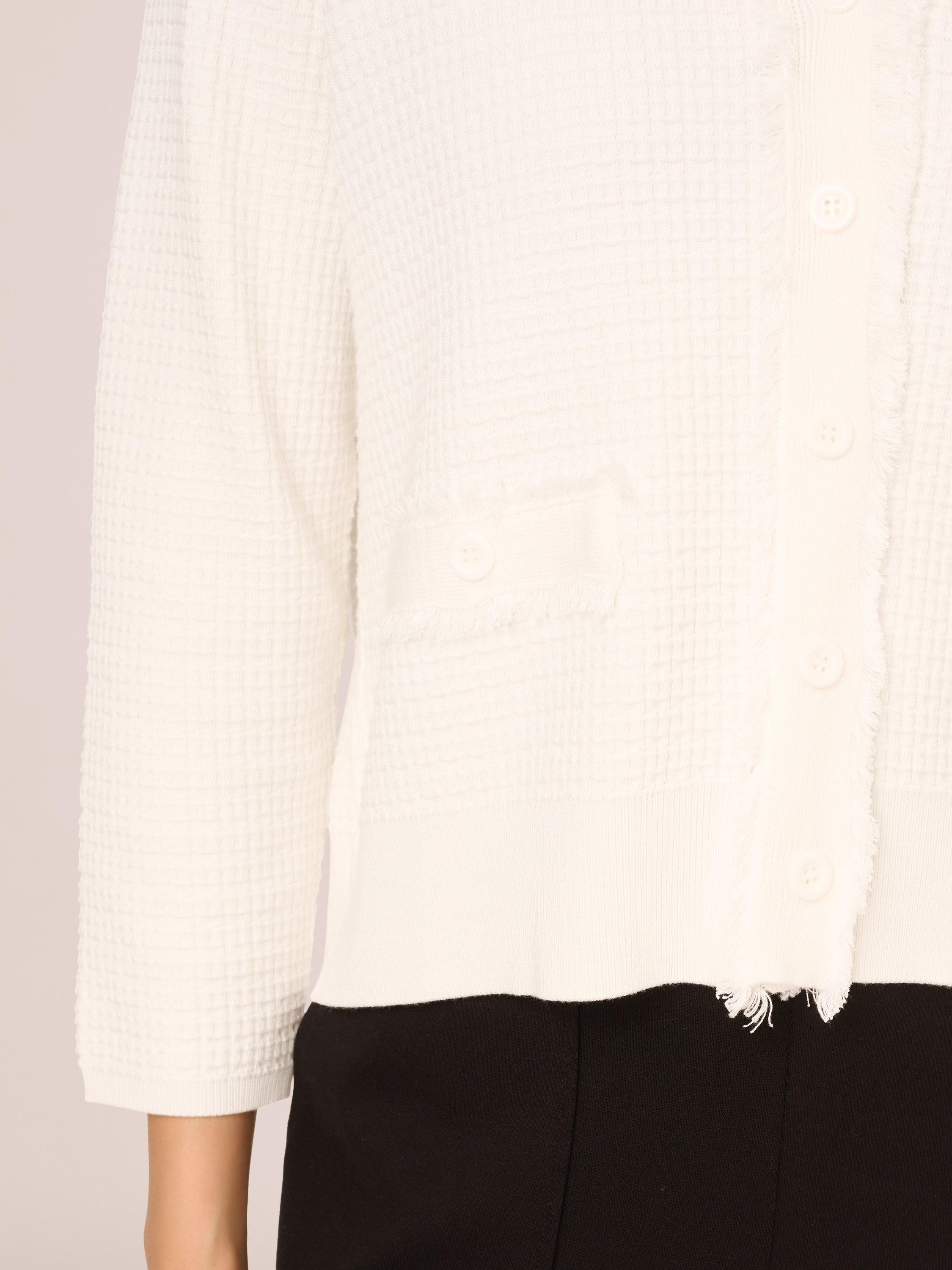 Product image 5 of 7, which shows Adrianna Papell Frayed Waffle Crop Cardigan, Ivory, XS