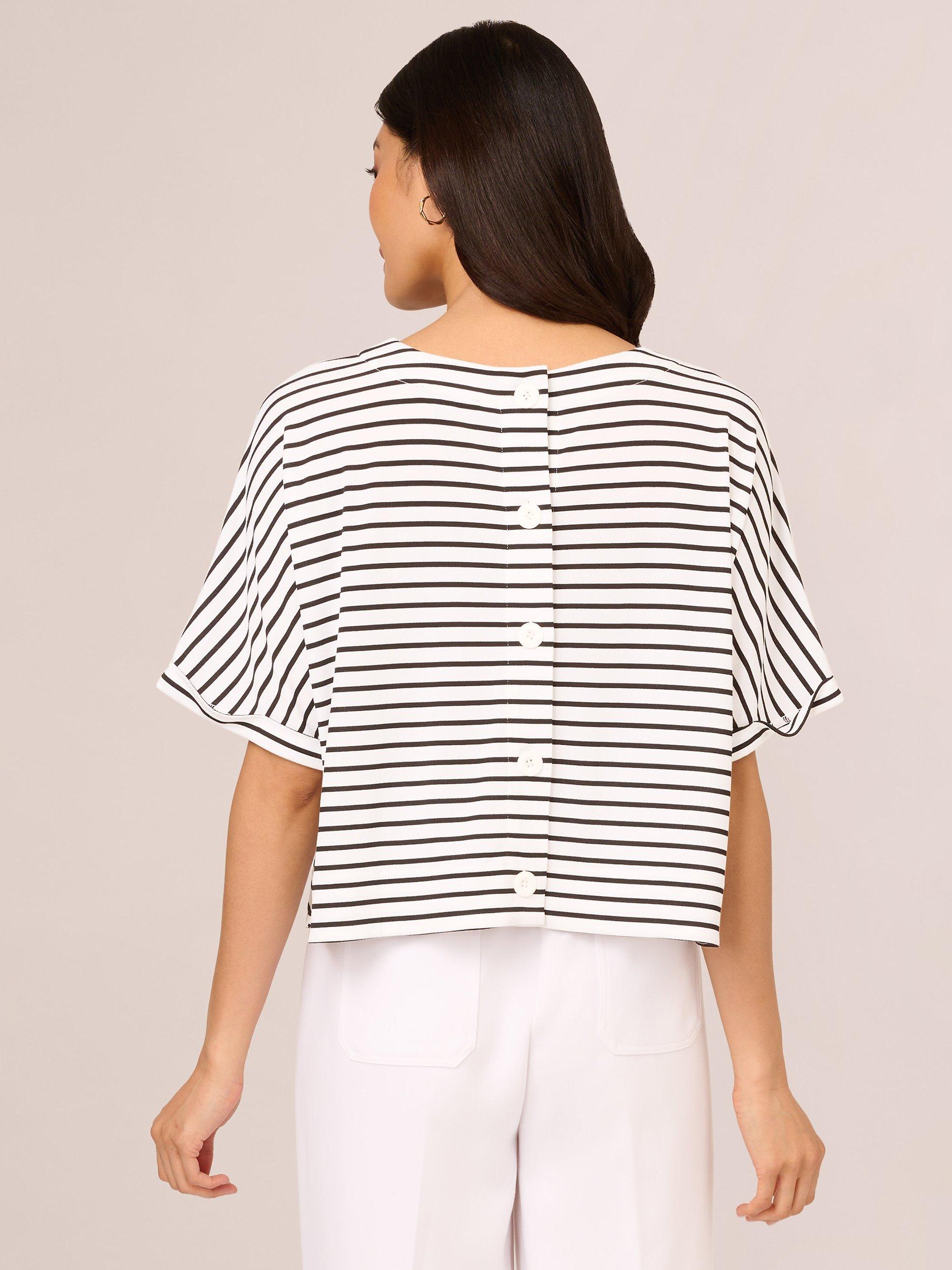 Product image 2 of 7, which shows Adrianna Papell Stripe Button Back Top, Ivory/Black, L