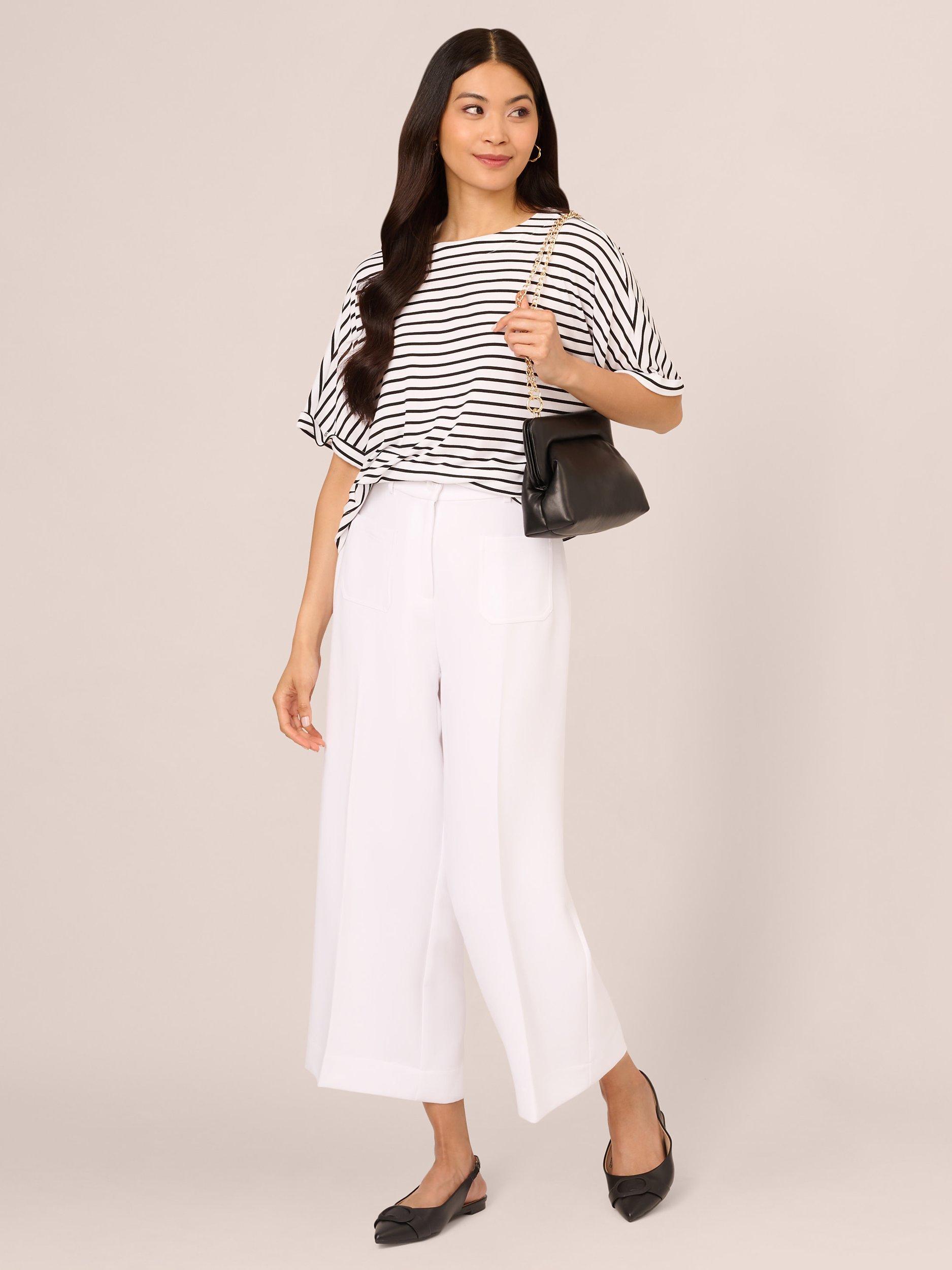 Product image 3 of 7, which shows Adrianna Papell Stripe Button Back Top, Ivory/Black, L