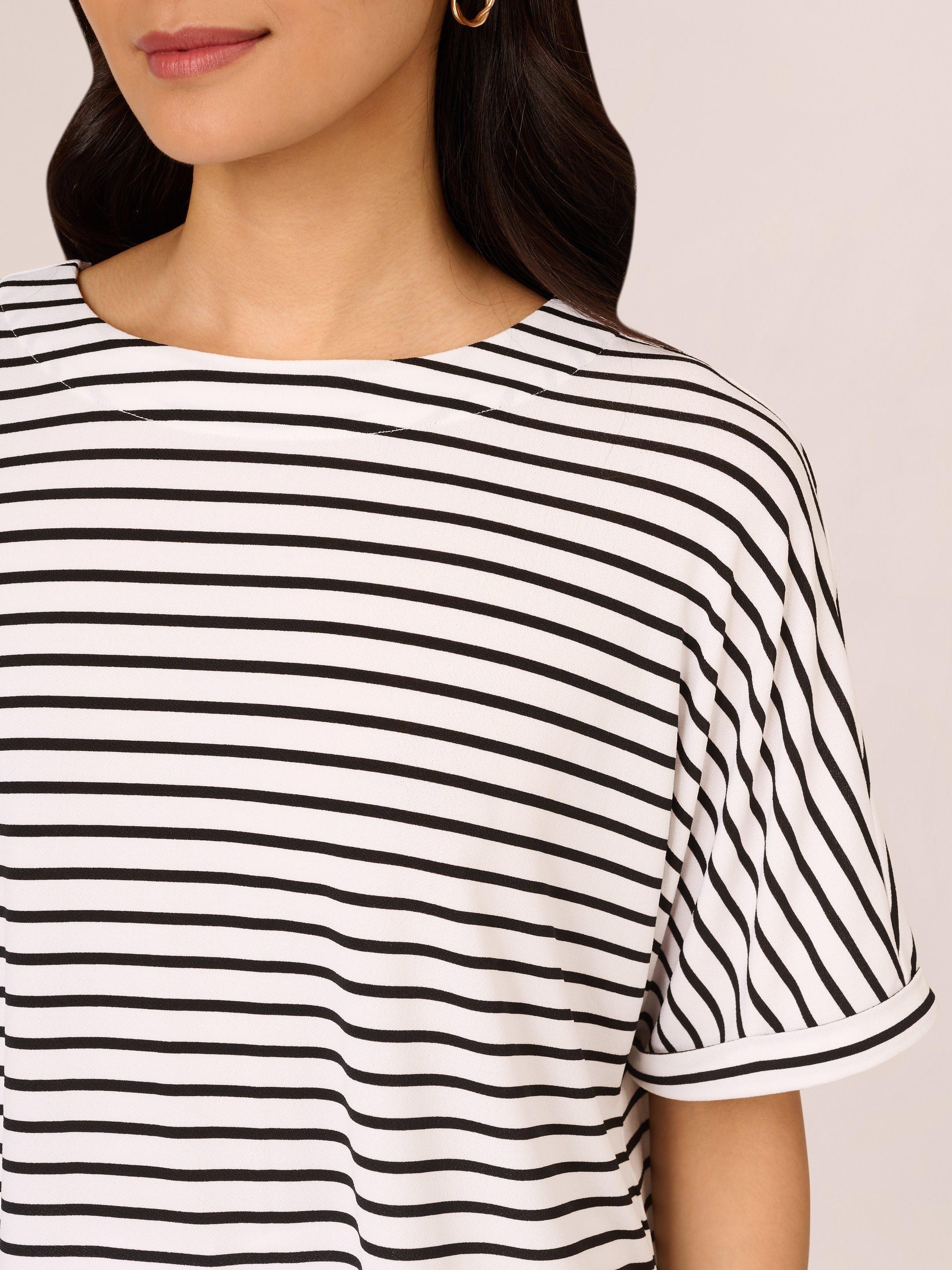 Product image 4 of 7, which shows Adrianna Papell Stripe Button Back Top, Ivory/Black, L