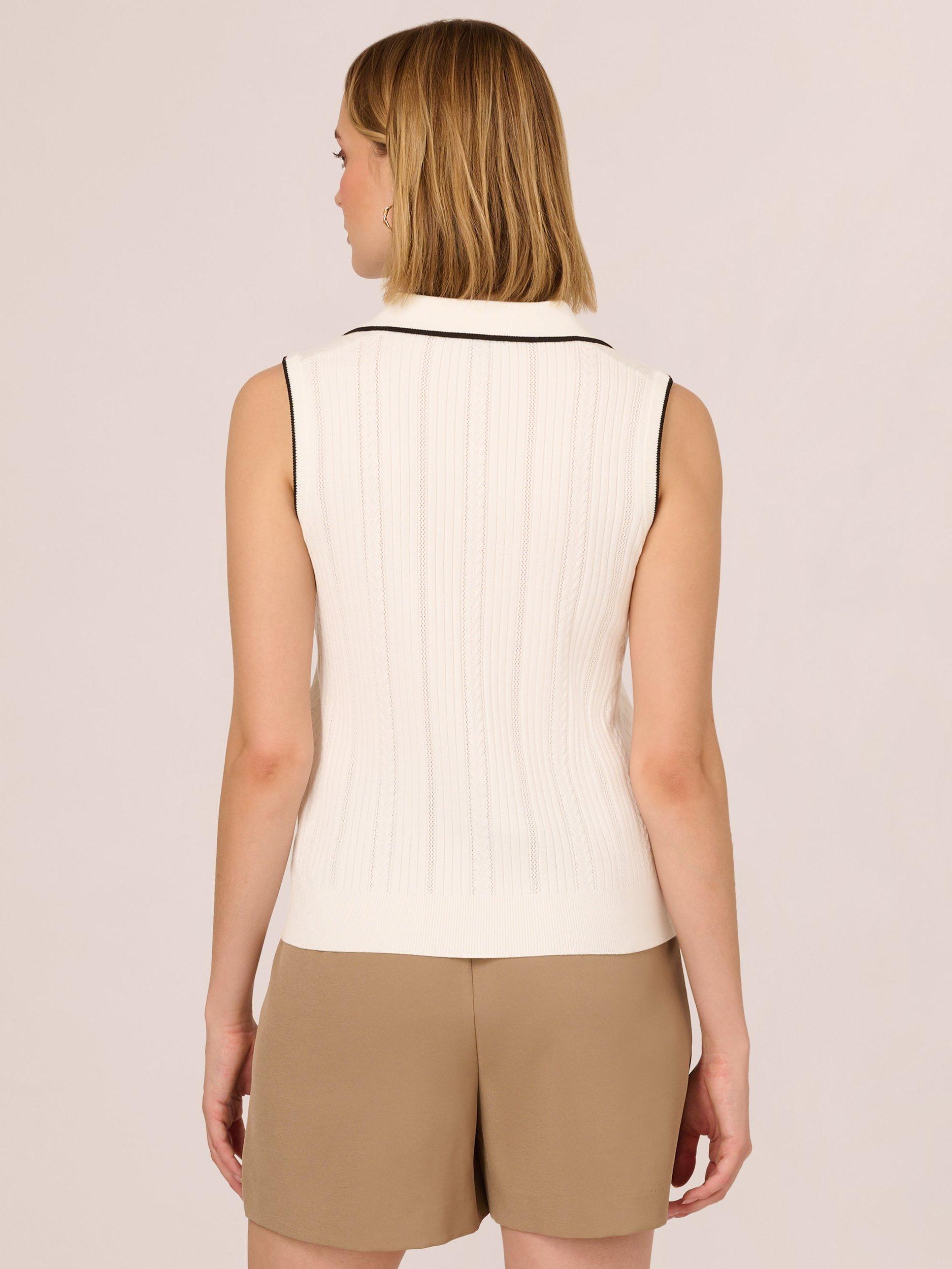 Product image 2 of 7, which shows Adrianna Papell Y-Polo Cable Knit Jumper, Ivory/Black, L