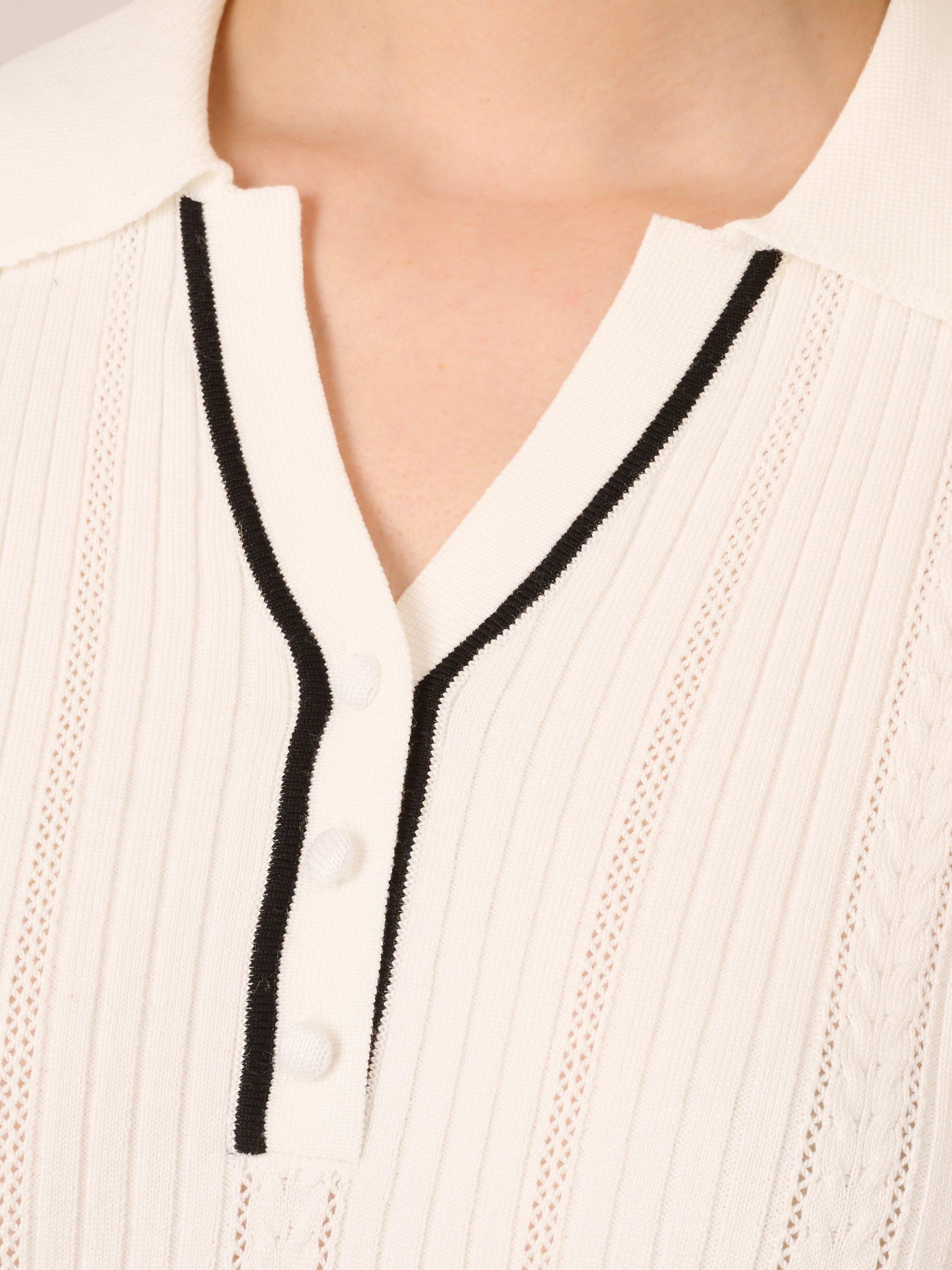 Product image 5 of 7, which shows Adrianna Papell Y-Polo Cable Knit Jumper, Ivory/Black, L