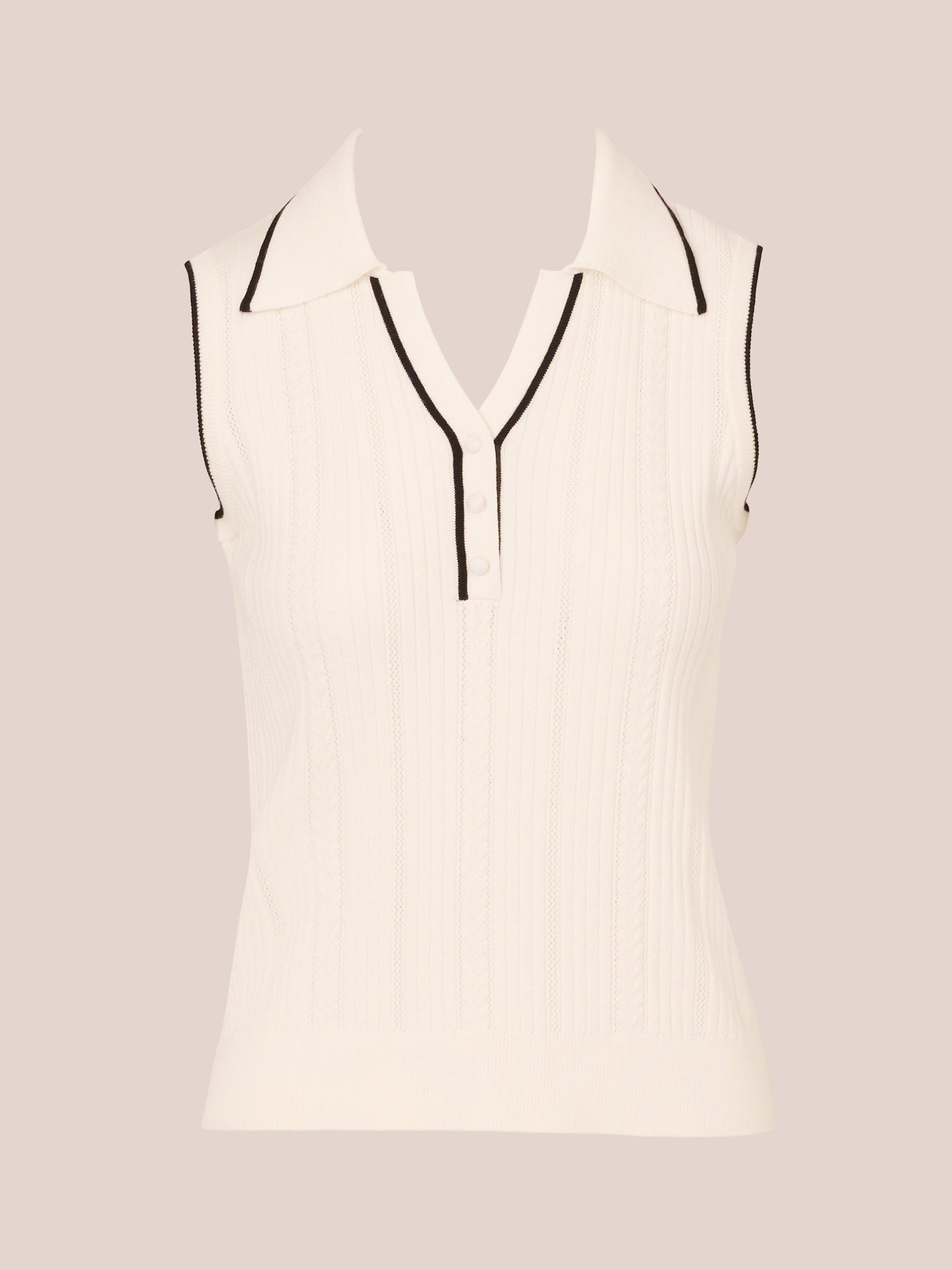 Product image 6 of 7, which shows Adrianna Papell Y-Polo Cable Knit Jumper, Ivory/Black, L