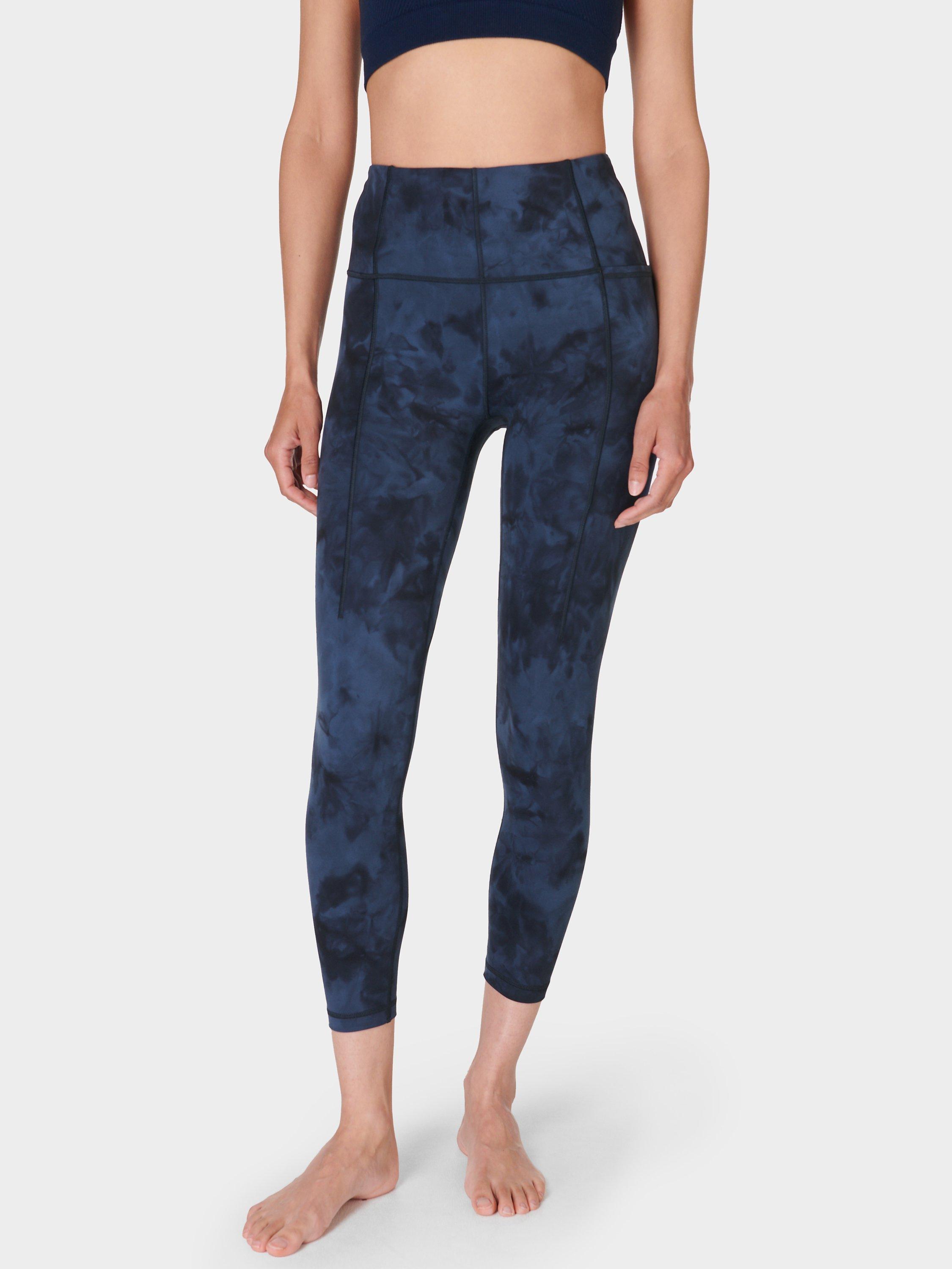 Product image 1 of 6, which shows Sweaty Betty Super Soft 7/8 Yoga Leggings, Navy Blue Spray Dye, XXS