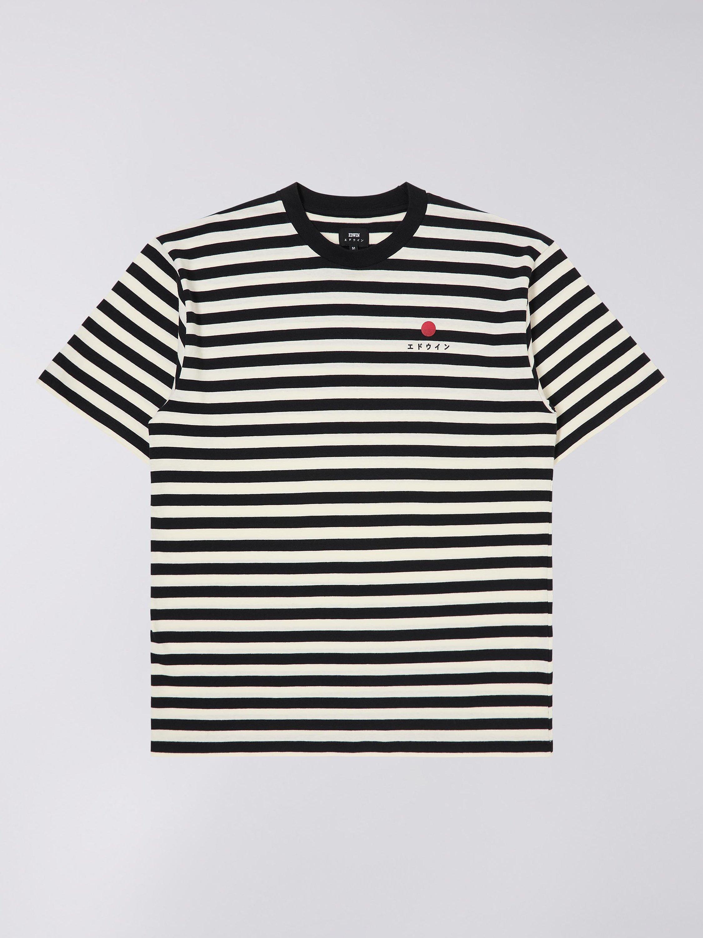 Edwin Cotton Regular Fit Short Sleeve Stripe T-Shirt, Black/White