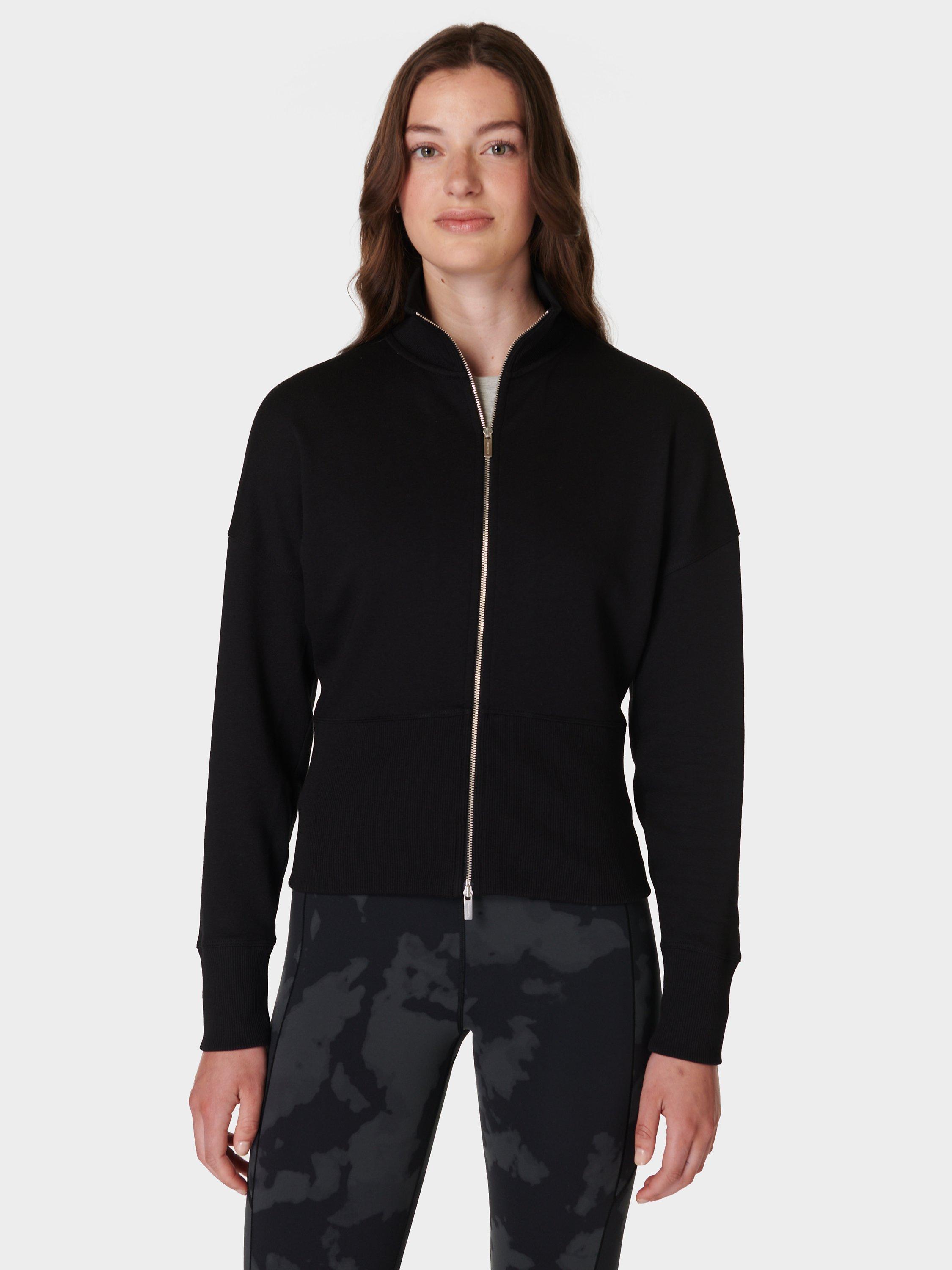 Product image 1 of 6, which shows Sweaty Betty After Class Organic Cotton Blend Zip Up Sweatshirt, Black, XXL