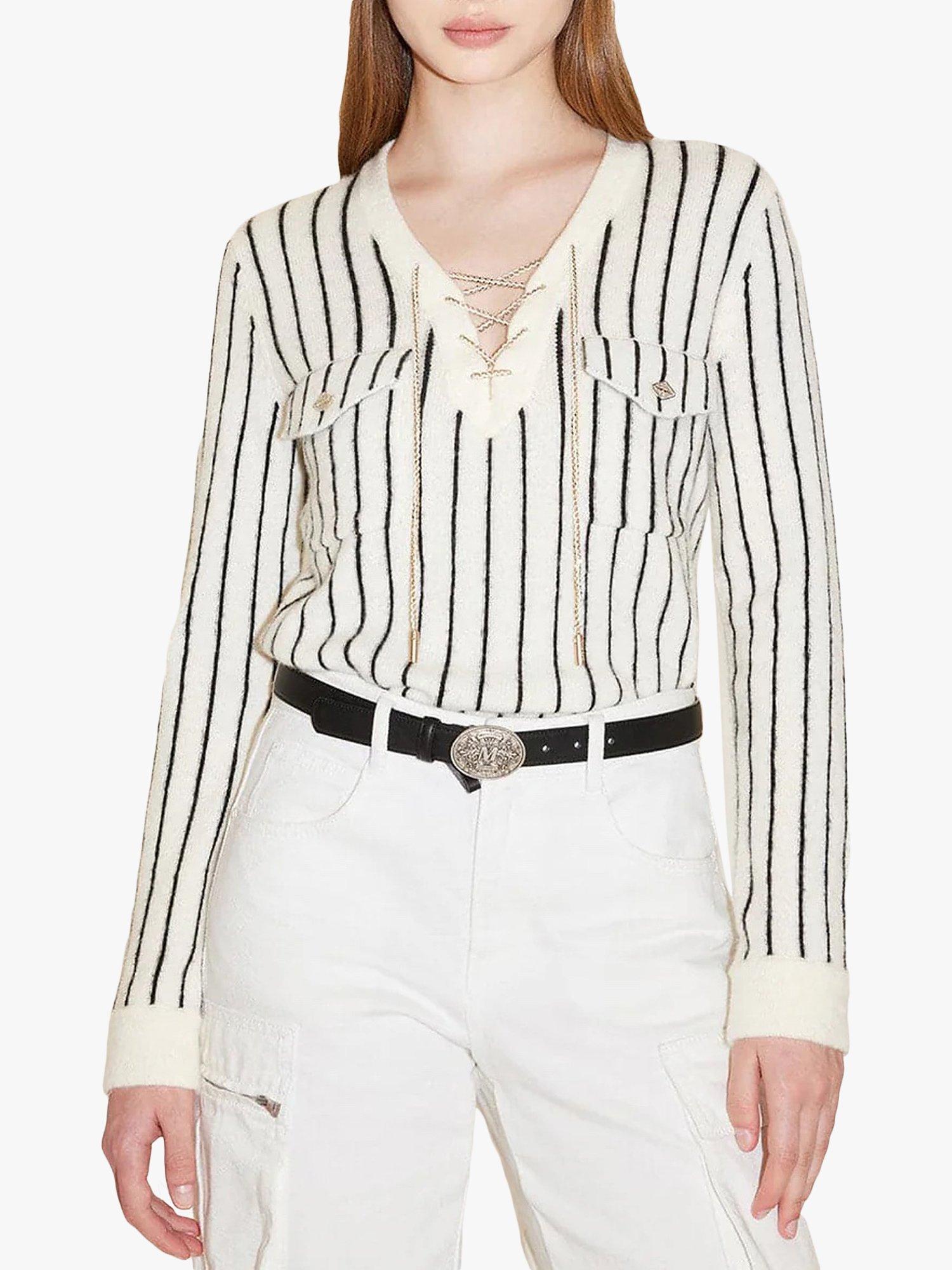 MISS SIXTY Stripe Wool Blend Top, White/Black