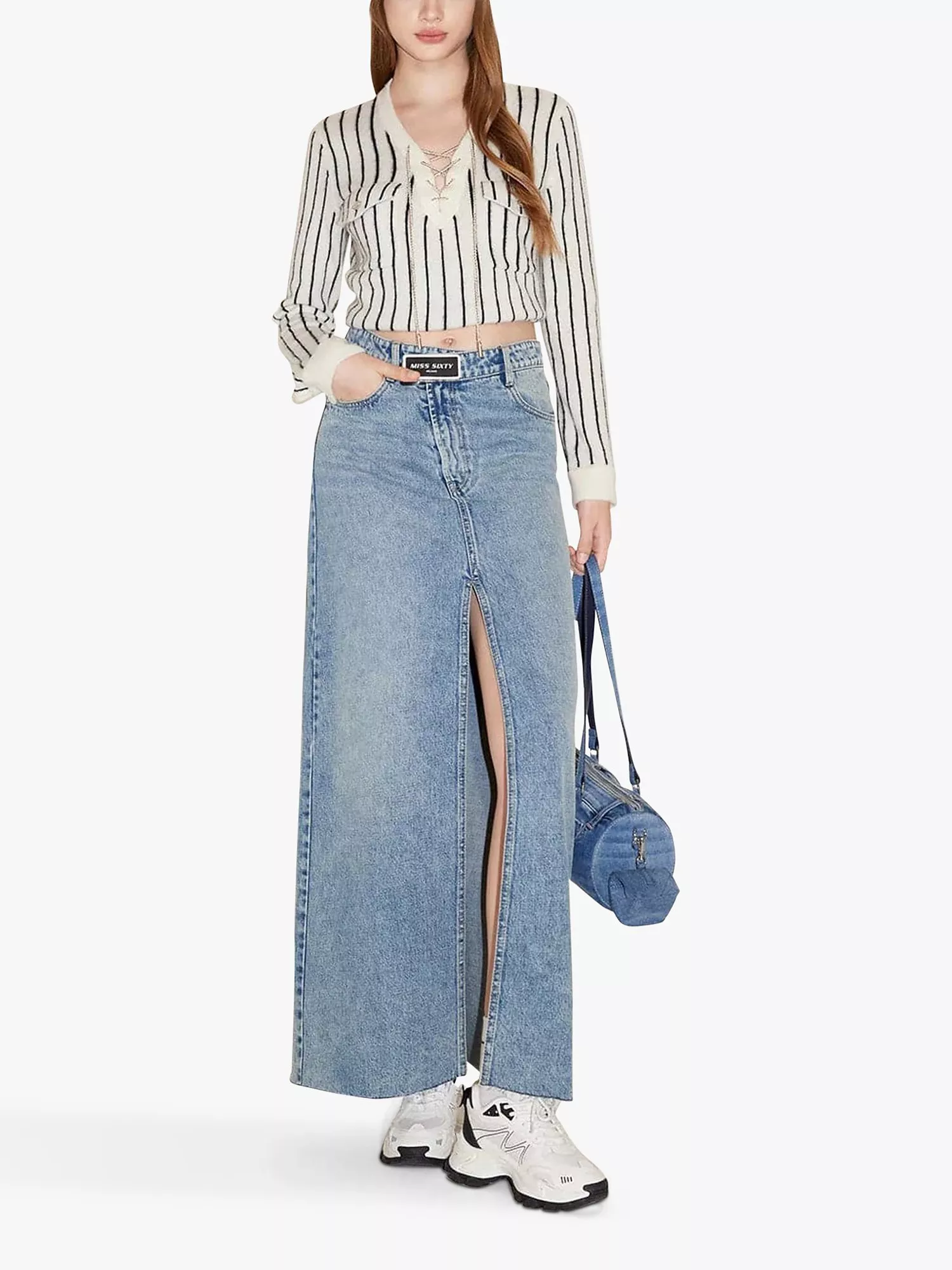 Miss sixty high waisted corset detail denim skirt hotsell
