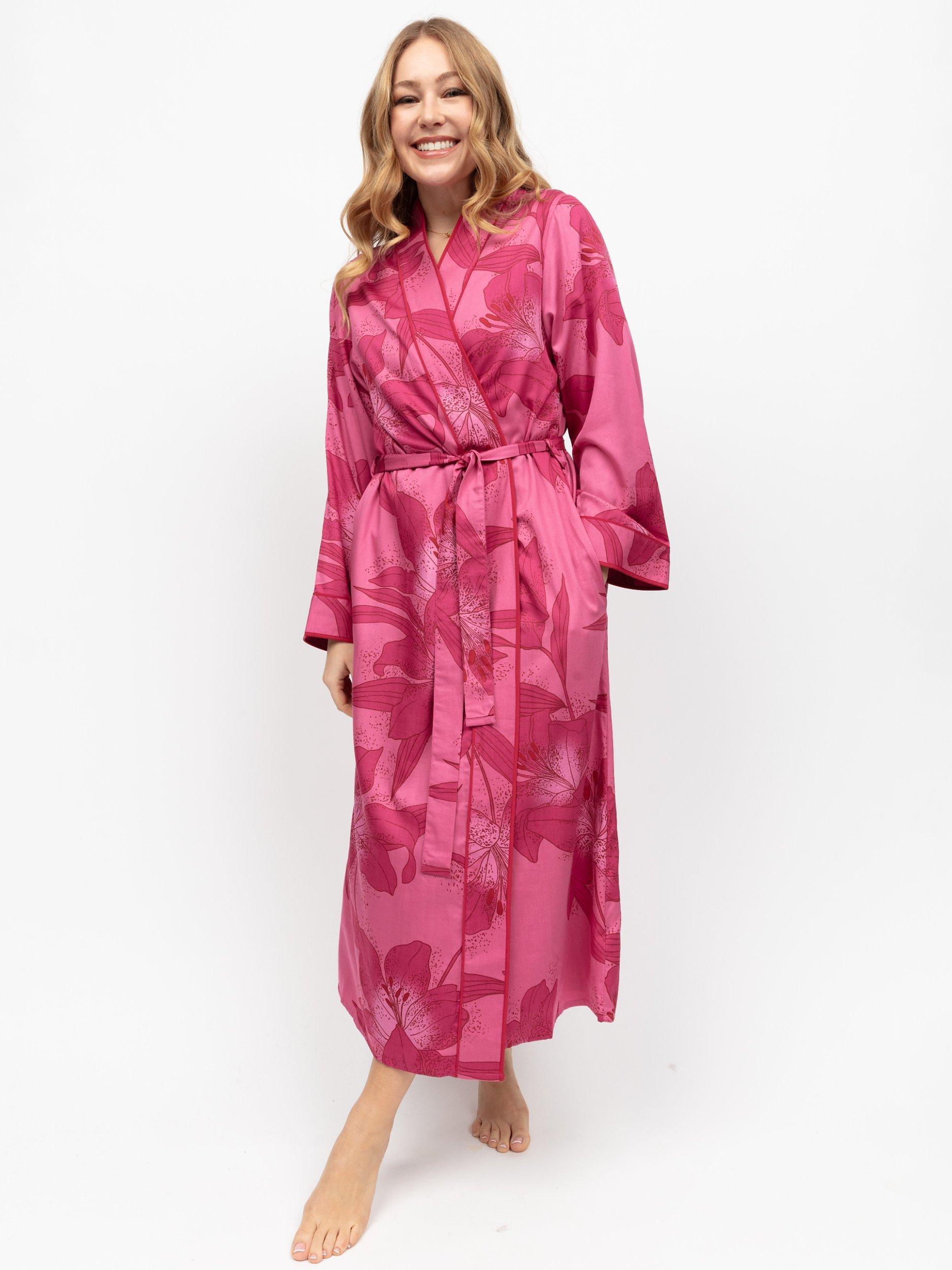 Product image 2 of 4, which shows Fable & Eve Covent Garden Floral Dressing Gown, Pink, 8