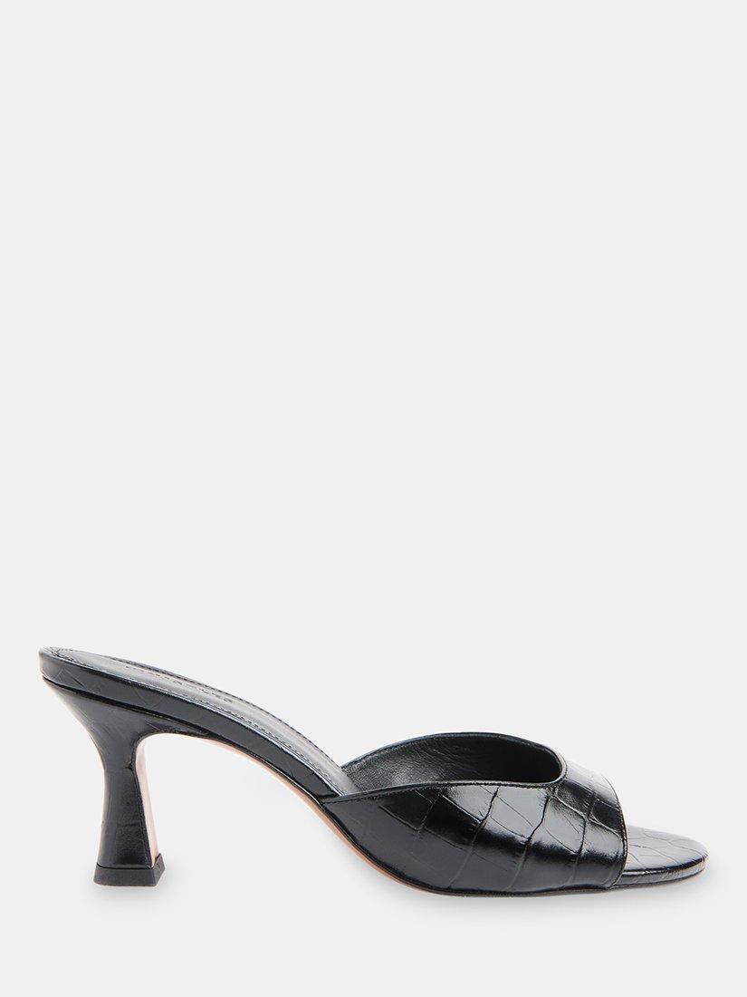 Black leather heeled mules best sale