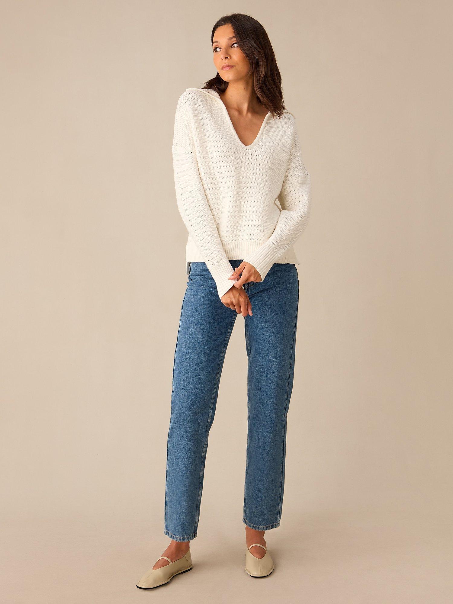 Product image 3 of 4, which shows Ro&Zo Knitted Collar Jumper, Cream, S