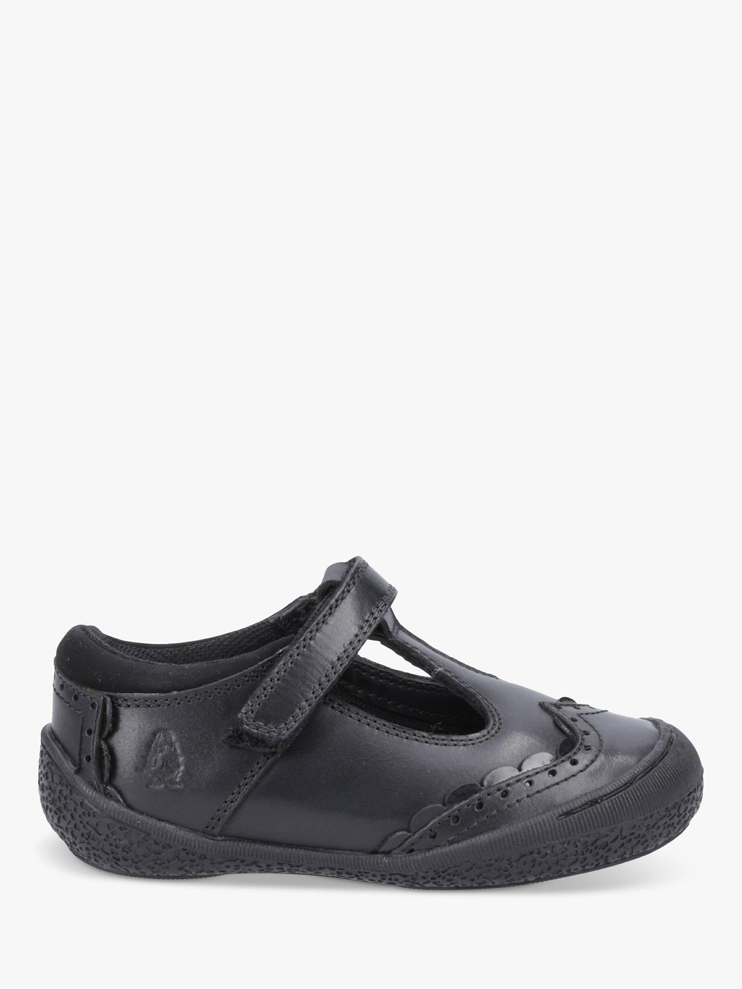 Product image 1 of 4, which shows Hush Puppies Kids' Mabel Junior Riptape Leather Mary Jane Brogue Shoes, Black, 6 Jnr
