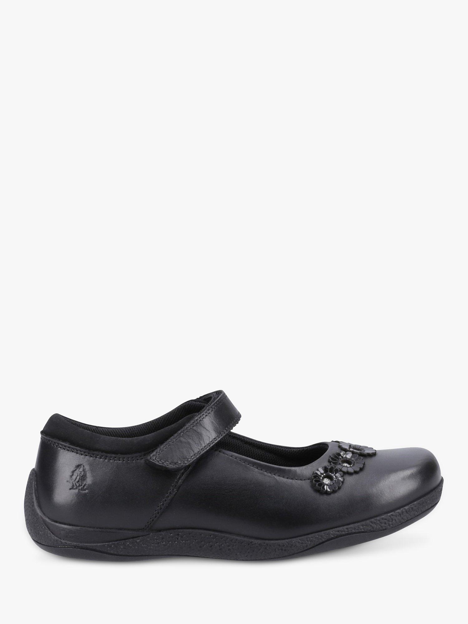Product image 1 of 4, which shows Hush Puppies Kids' Christina Senior Riptape Leather Mary Jane Shoes, Black, 10 Jnr