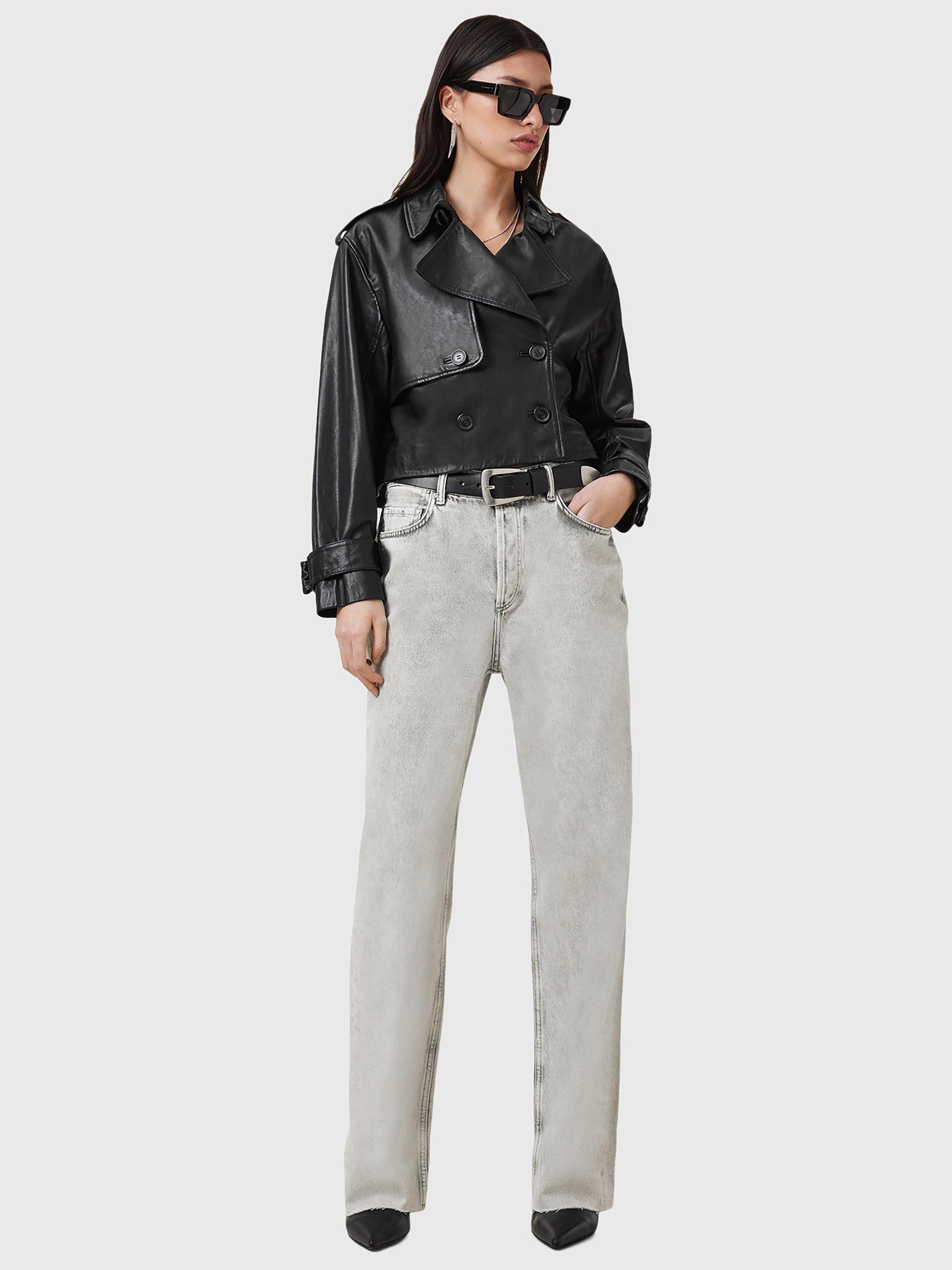 Product image 9 of 9, which shows AllSaints Hendry Crop Leather Trench Jacket, Black, L