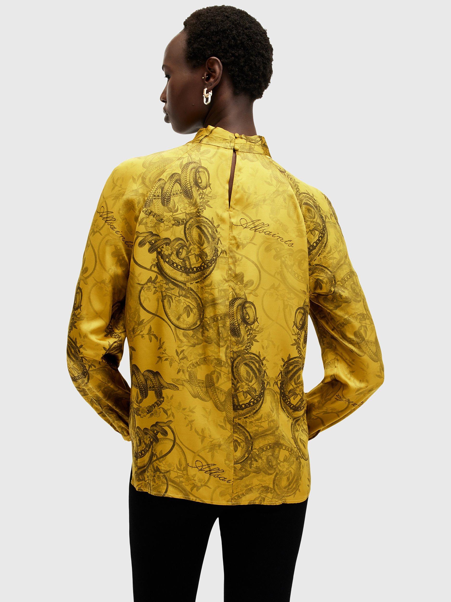 Product image 2 of 7, which shows AllSaints Zola Cross Neck Top, Gold/Multi, 10