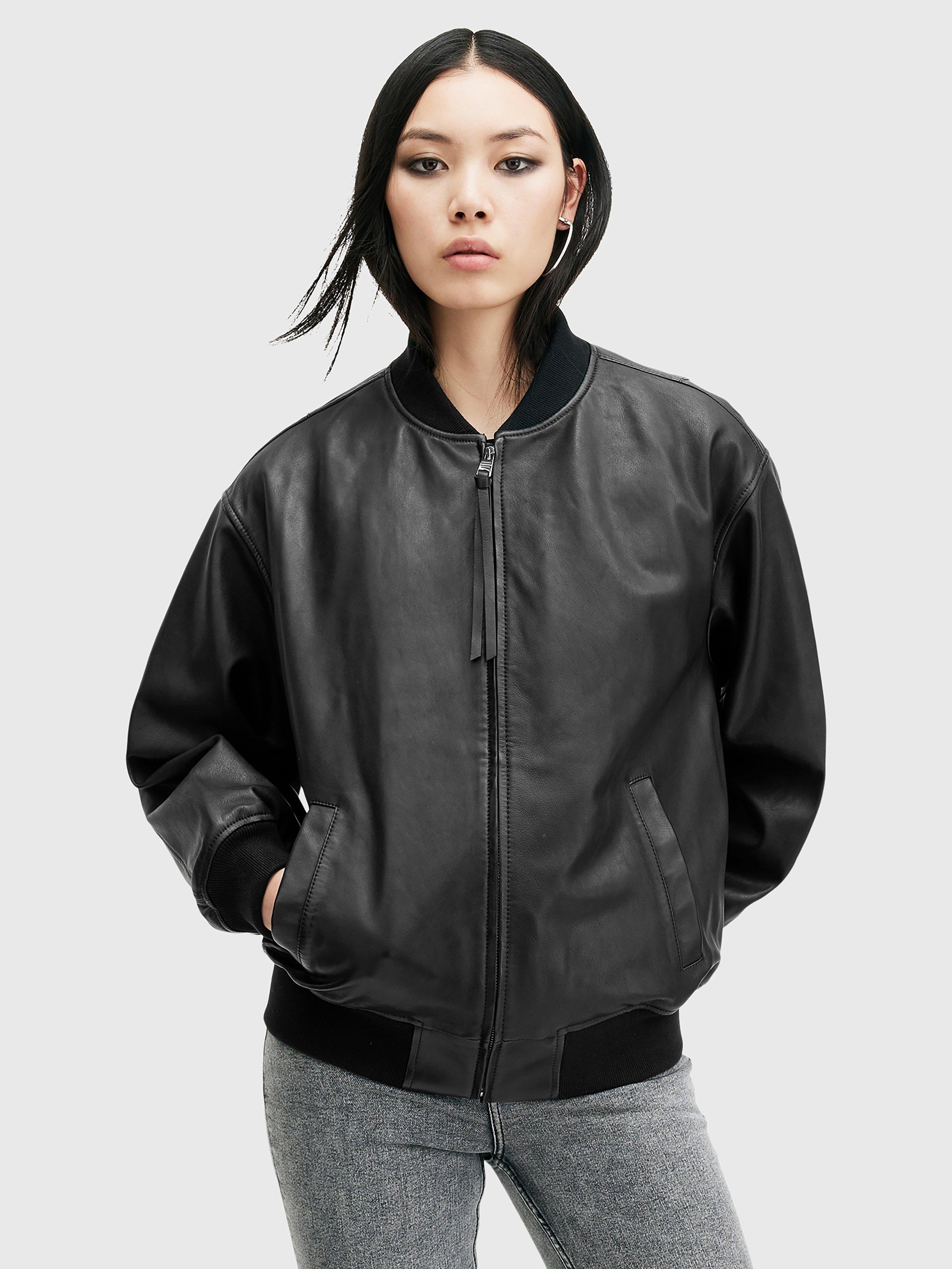 AllSaints Belle Oversized Bomber Jacket, Black
