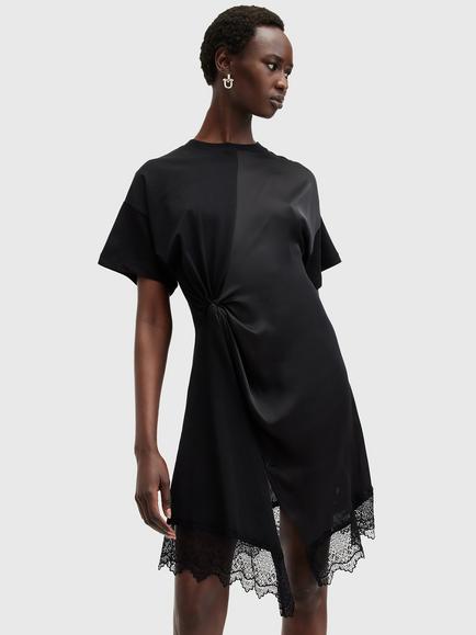 AllSaints Lana Organic Cotton Lace Dress, Black, Black