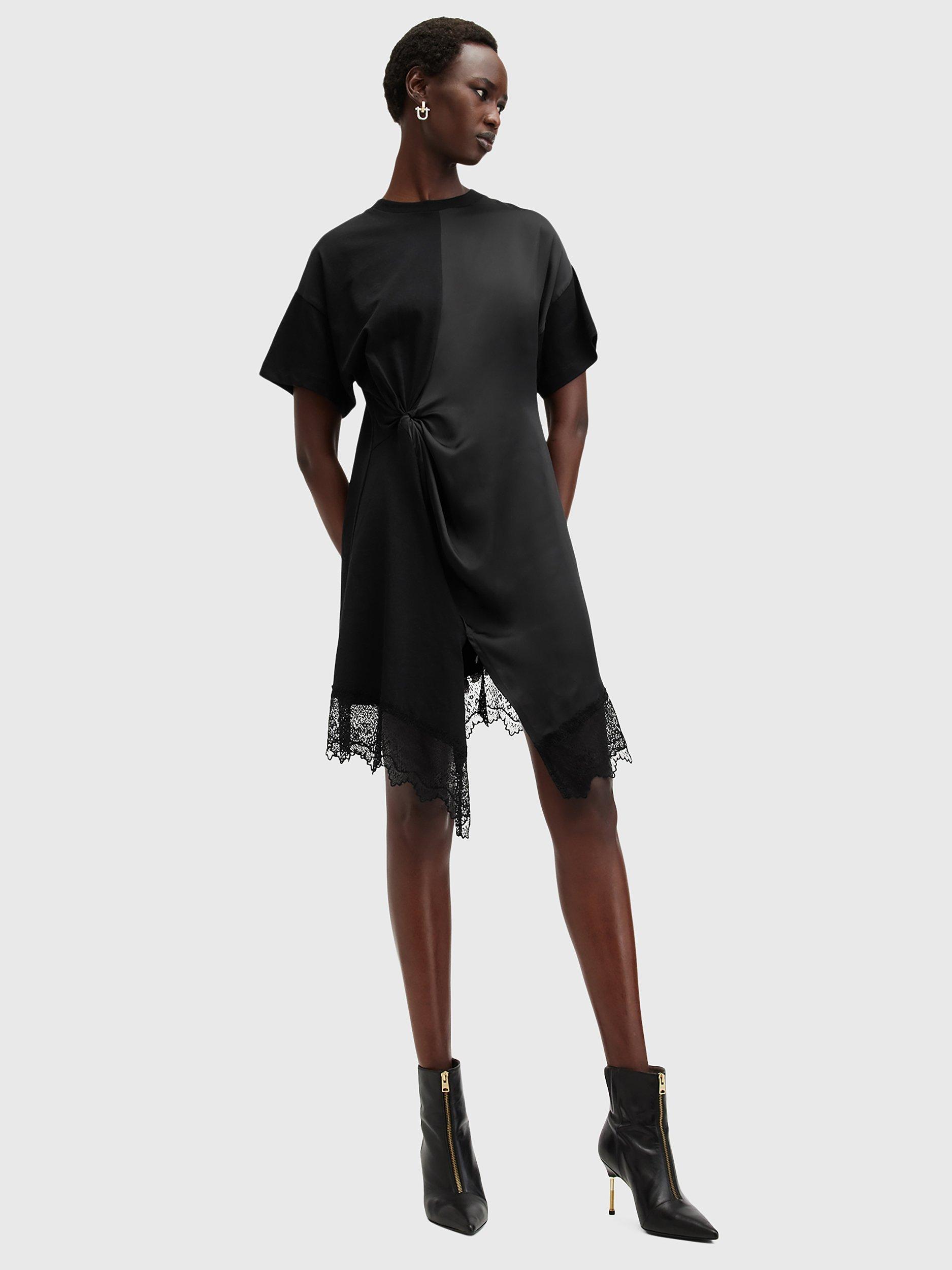 Product image 3 of 9, which shows AllSaints Lana Organic Cotton Lace Dress, Black, 10