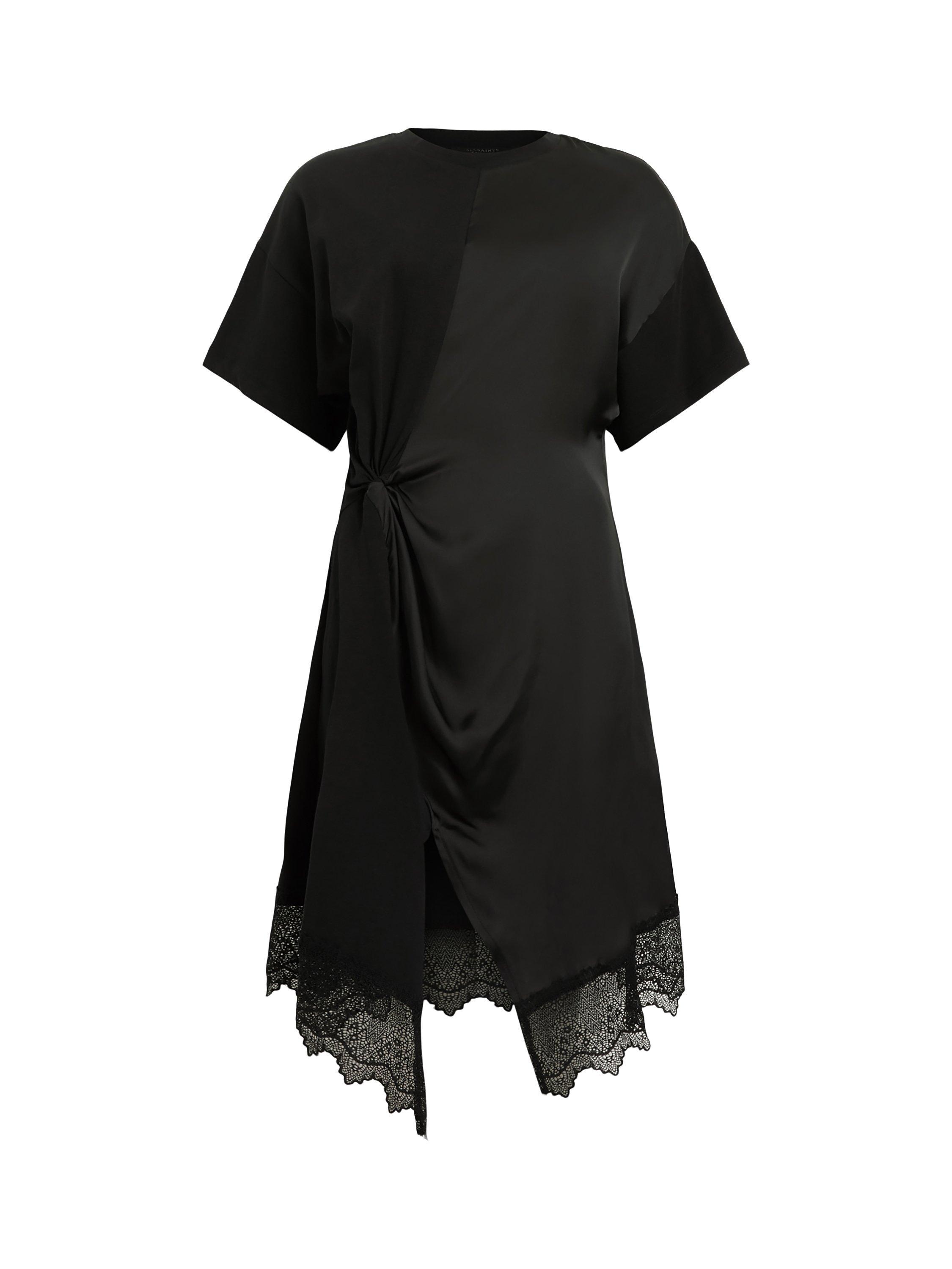 Product image 4 of 9, which shows AllSaints Lana Organic Cotton Lace Dress, Black, 10