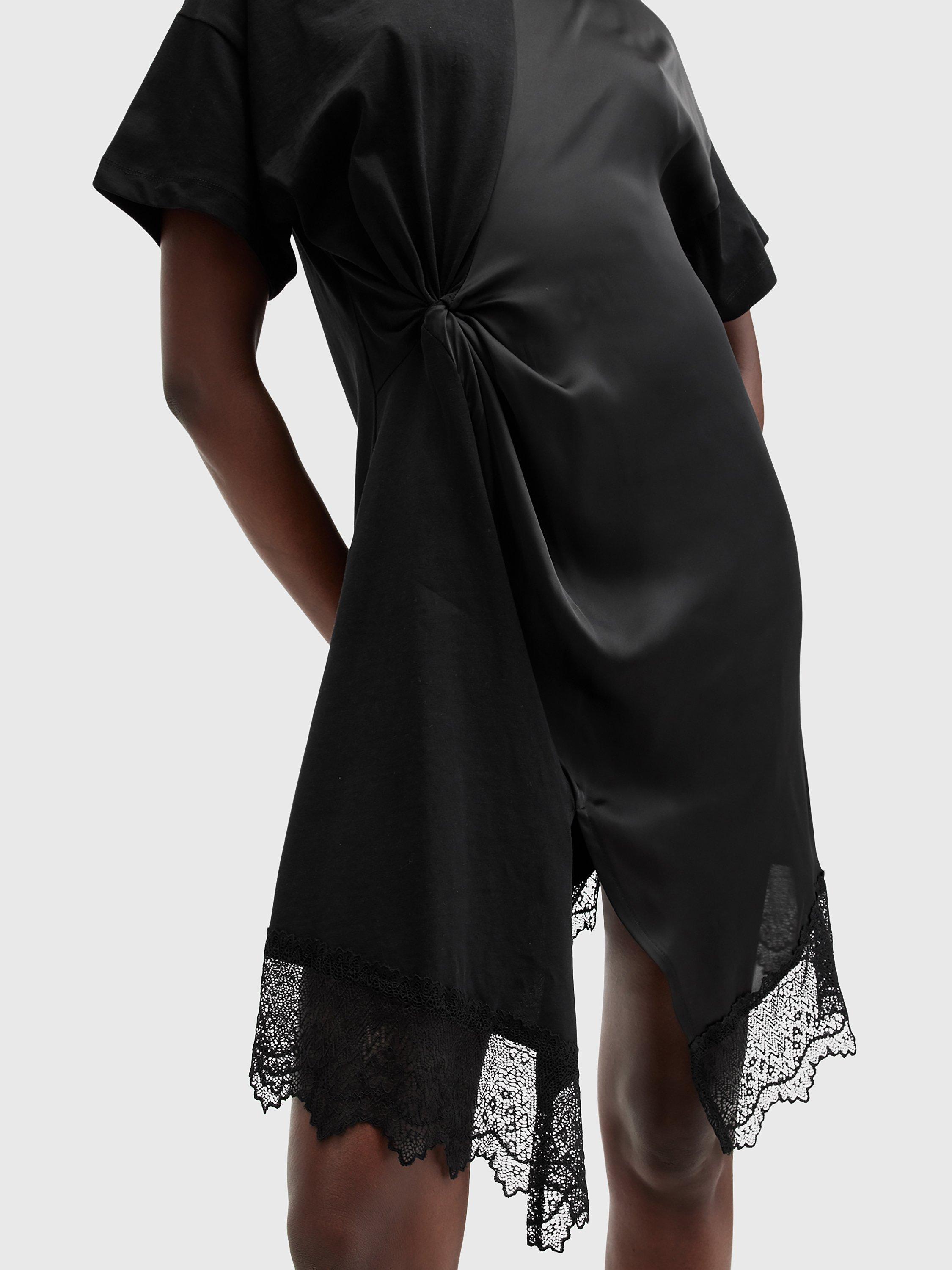 Product image 6 of 9, which shows AllSaints Lana Organic Cotton Lace Dress, Black, 10