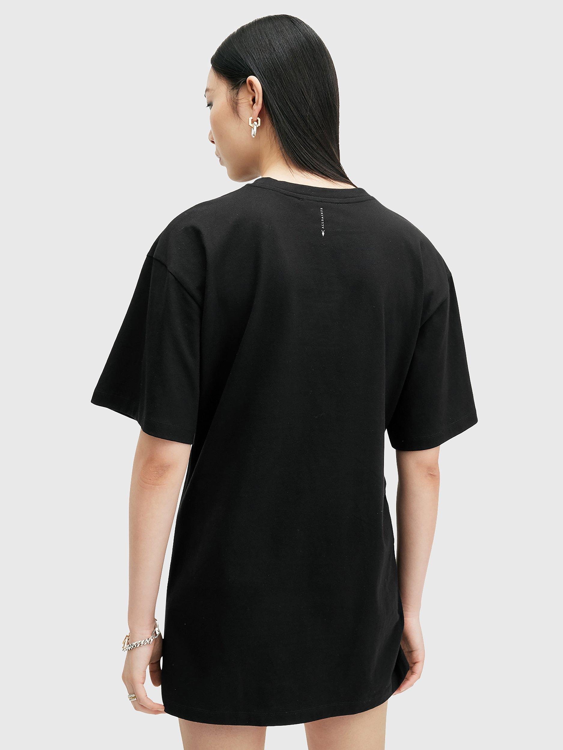Product image 2 of 9, which shows AllSaints Naenia Organic Cotton Mini Dress, Black, XS