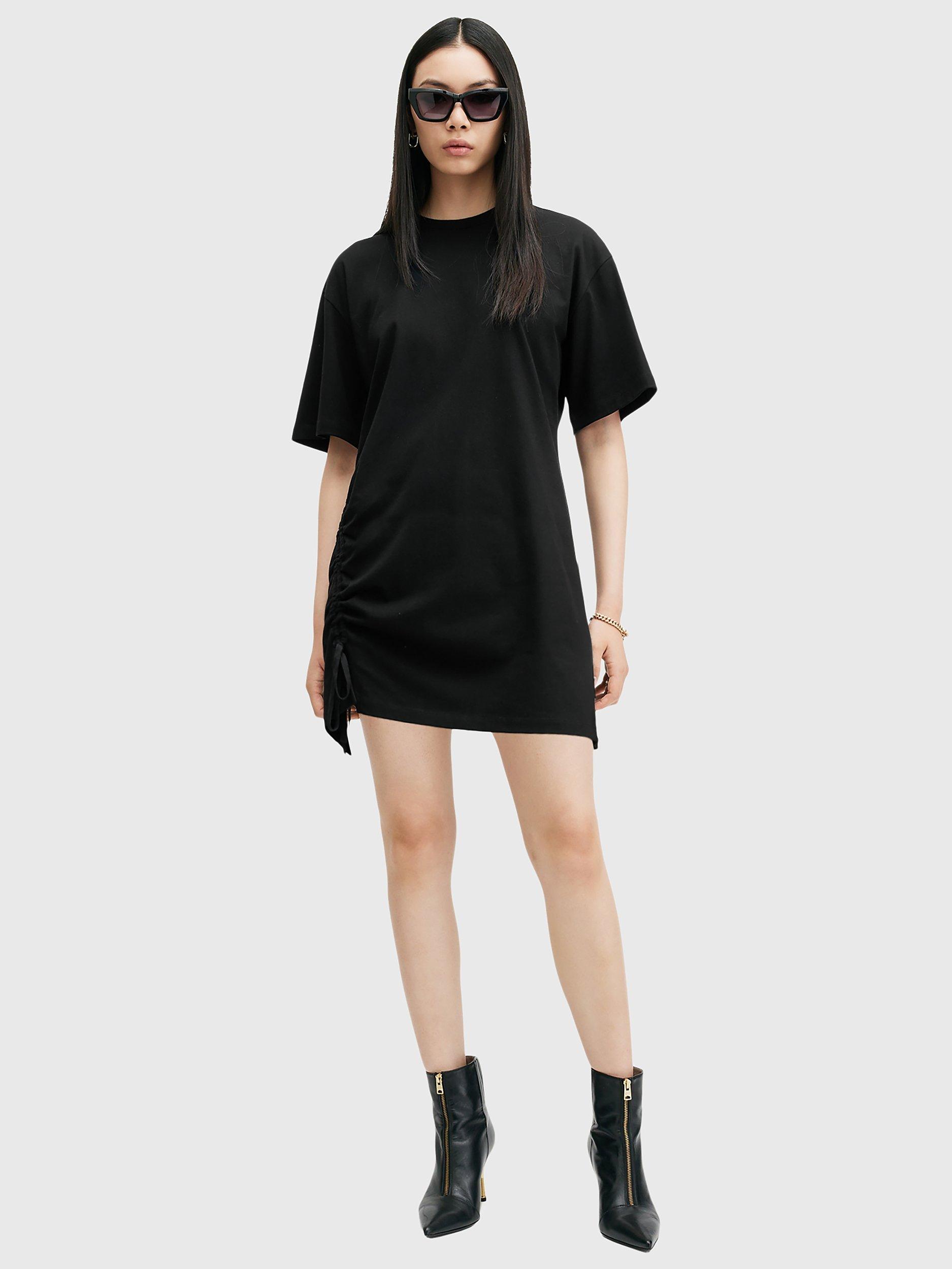 Product image 3 of 9, which shows AllSaints Naenia Organic Cotton Mini Dress, Black, XS