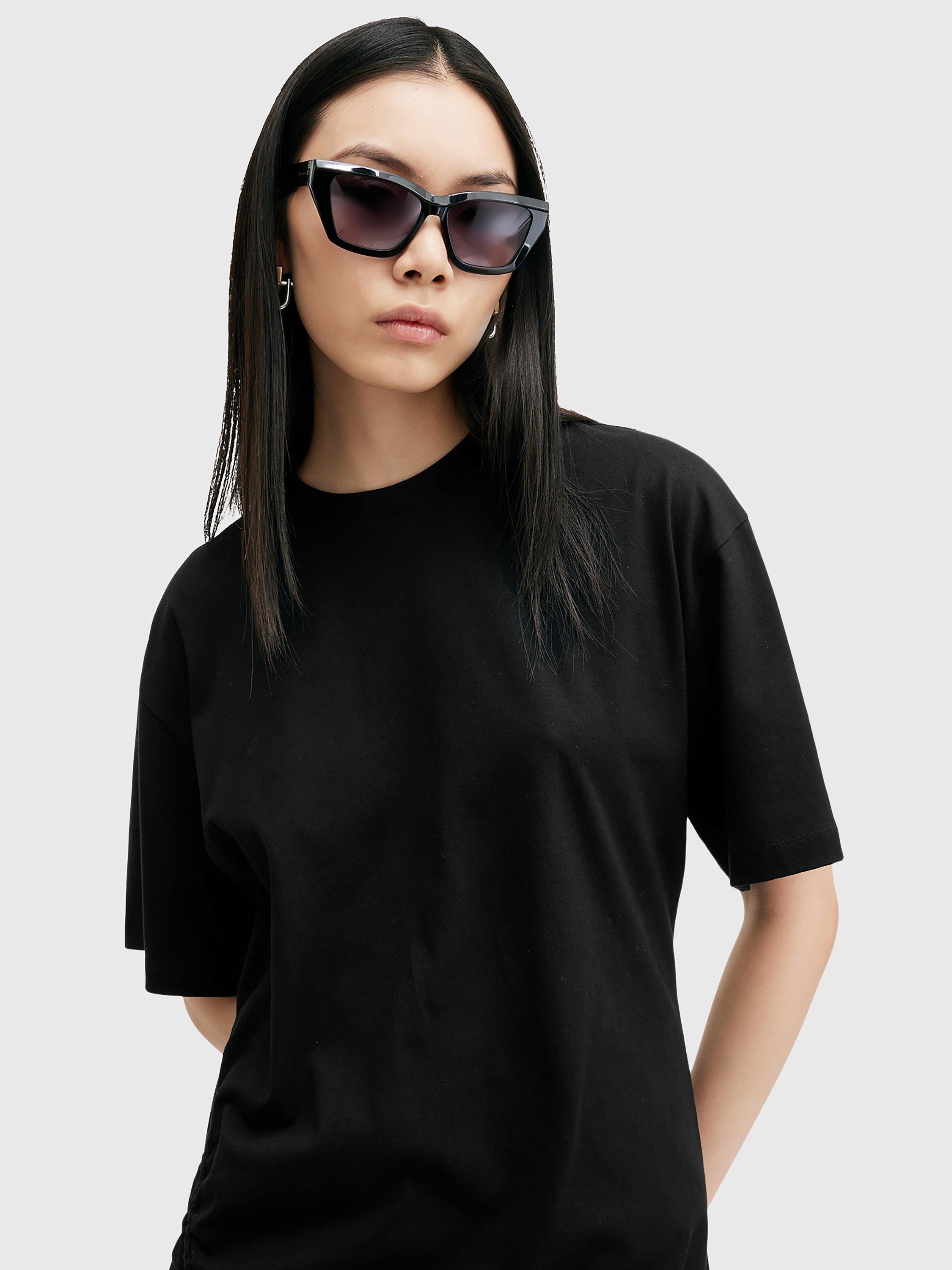 Product image 5 of 9, which shows AllSaints Naenia Organic Cotton Mini Dress, Black, XS