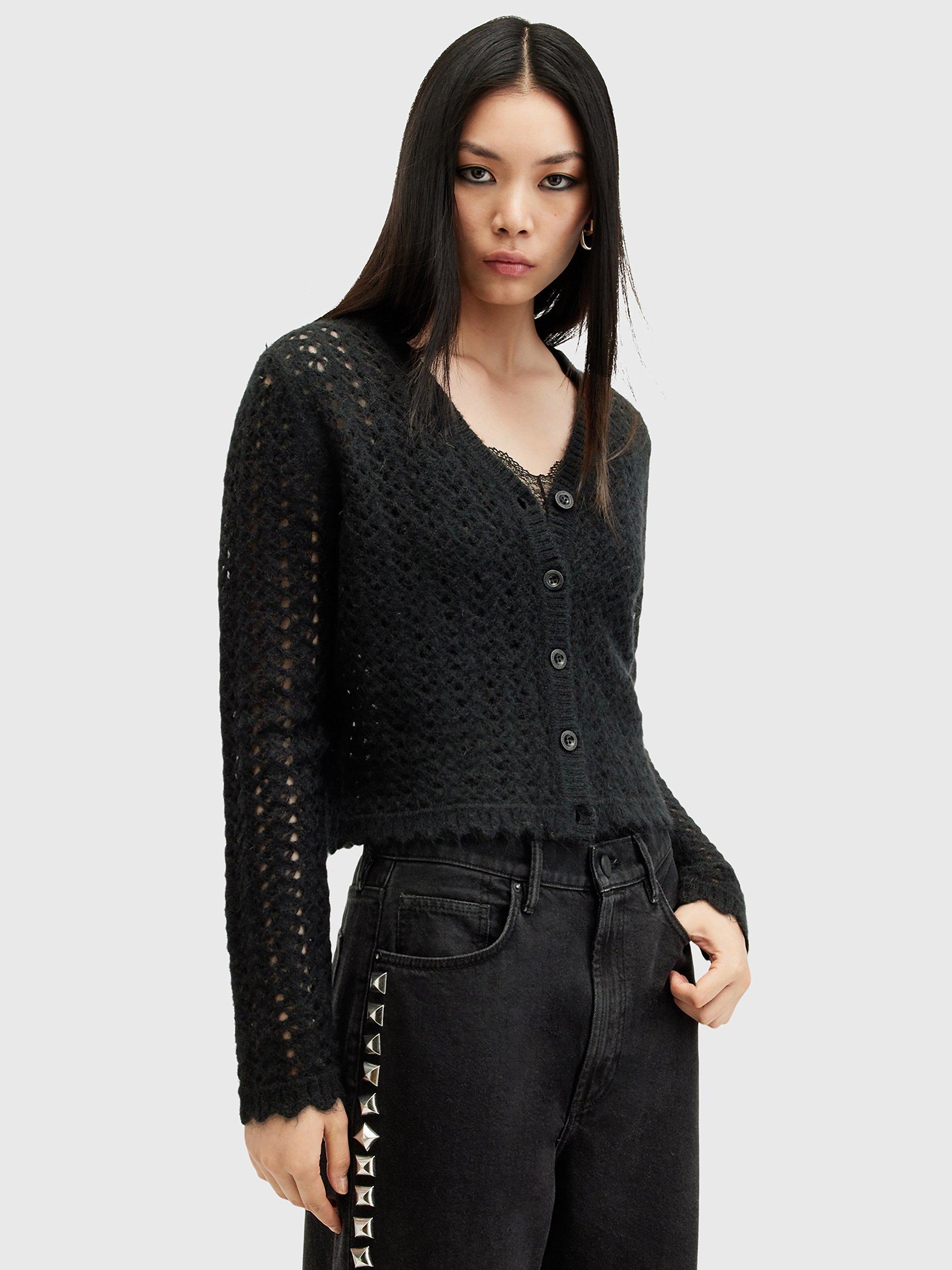 AllSaints Vivian Wool Blend Cardigan, Black