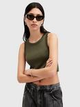 AllSaints Rina Ribbed Crop Tank Top, Green Mid