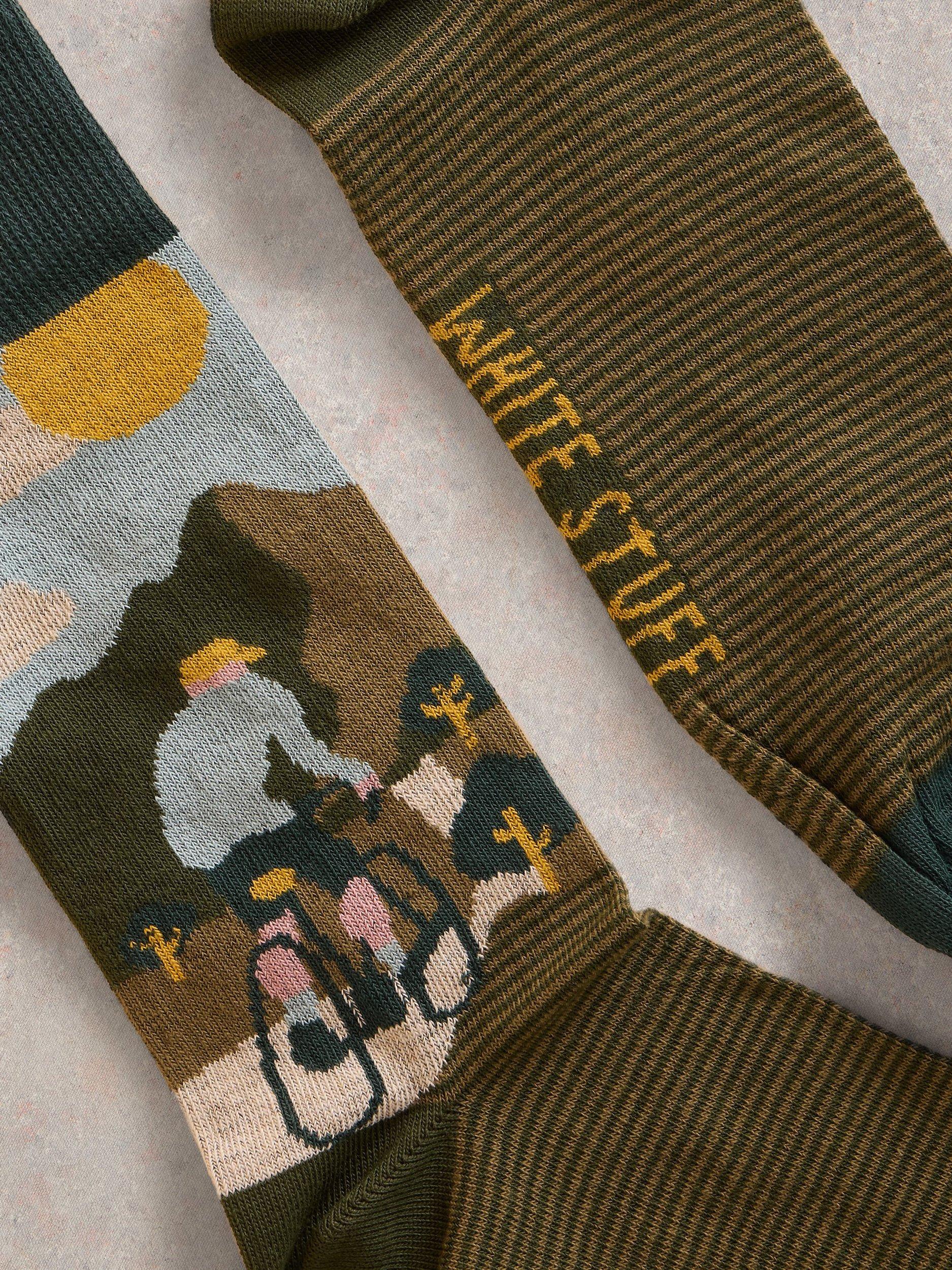 Product image 2 of 2, which shows White Stuff Cotton Blend Cycling Novelty Socks, Green/Multi, 7-8.5