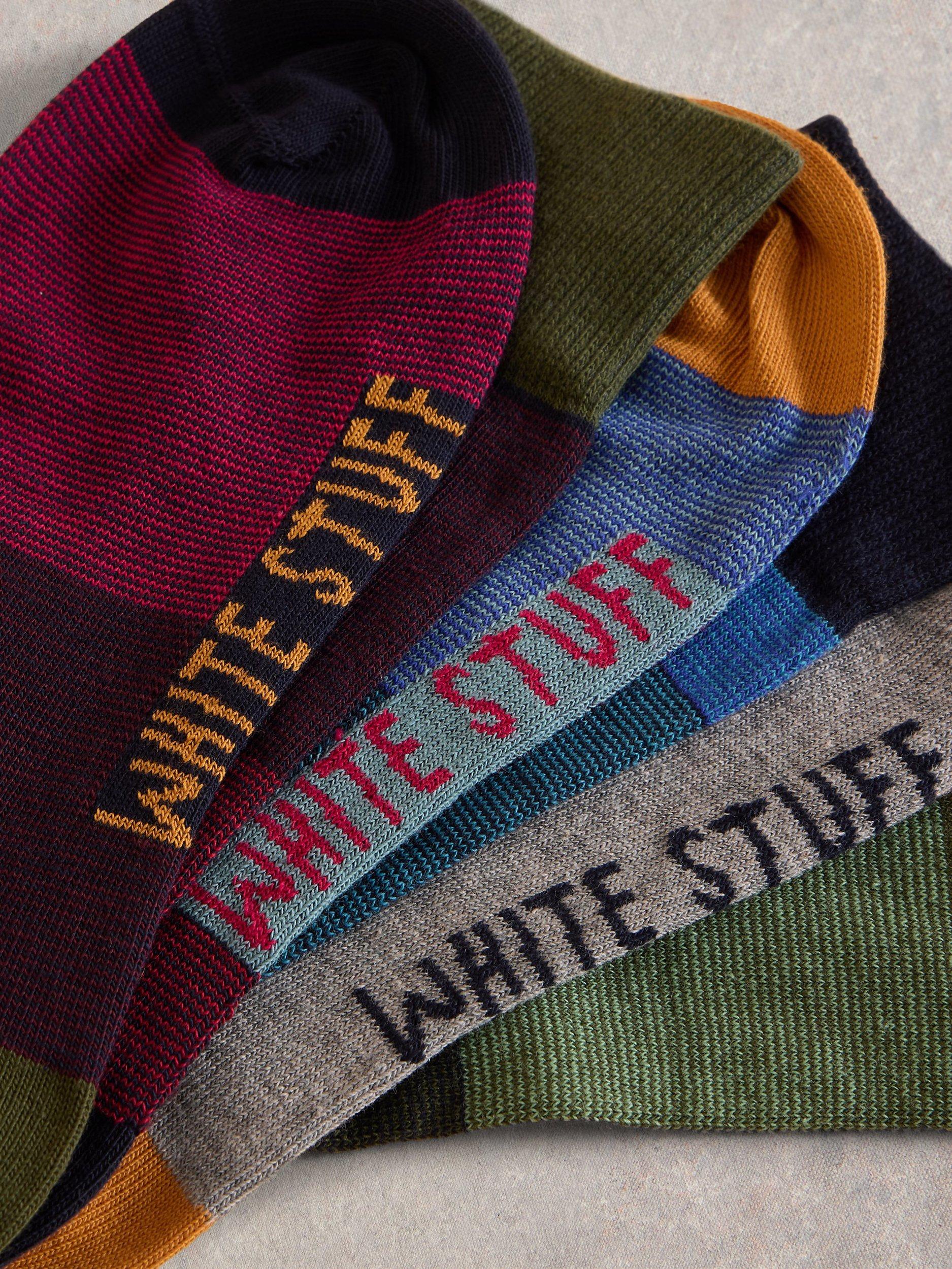 Product image 2 of 2, which shows White Stuff Cotton Blend Colourblock Socks, Pack of 3, Blue/Multi, 7-8.5