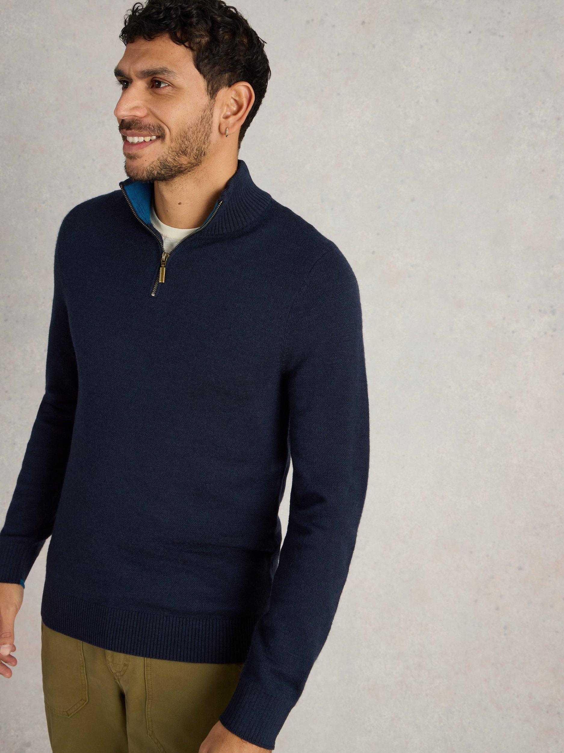 Product image 4 of 7, which shows White Stuff Newport Merino Wool Funnel Neck Jumper, Navy, XS